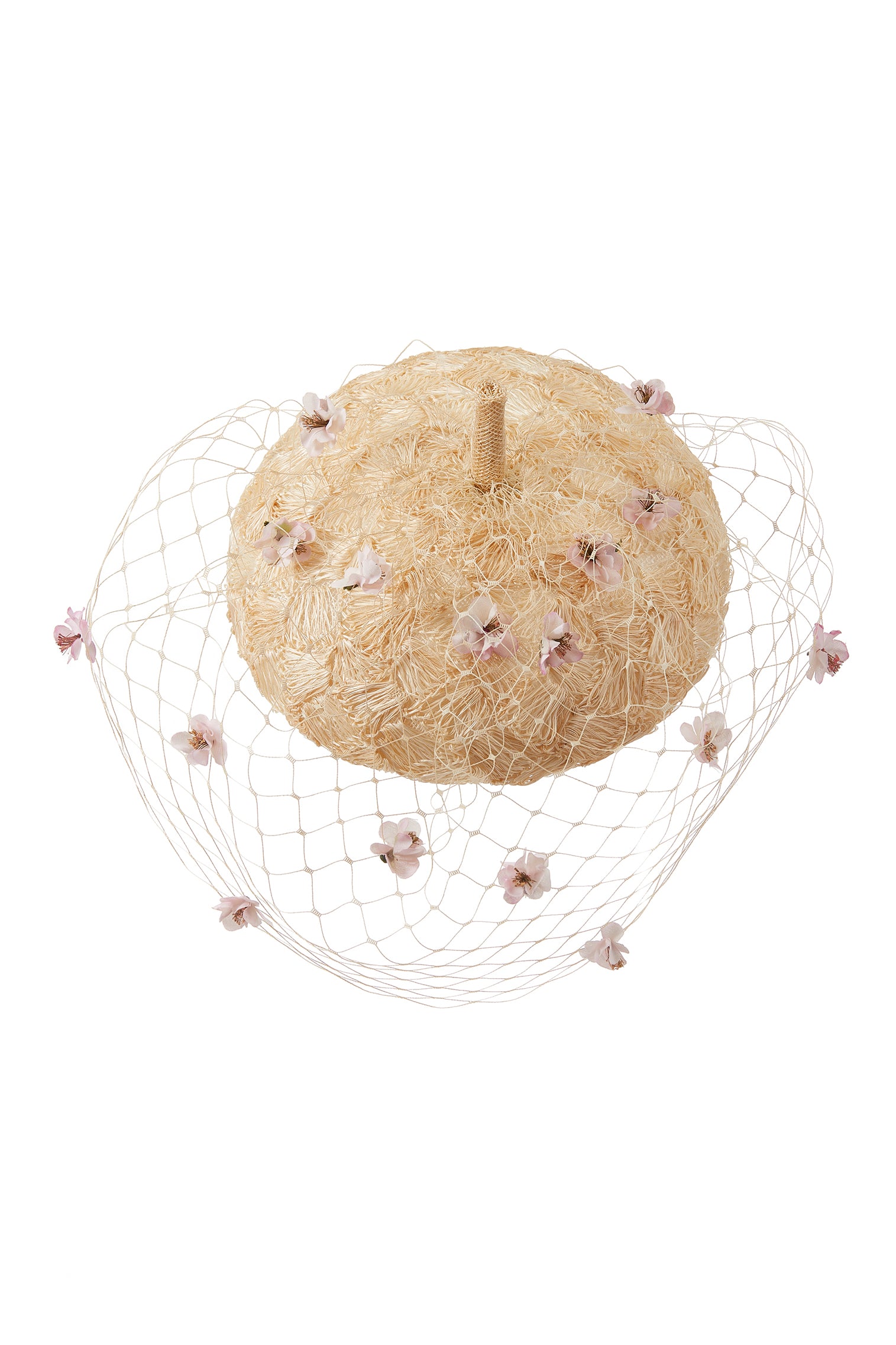 WOMEN'S CHAMOMILE NATURAL PARASISAL STRAW COUTURE BERET WITH VINTAGE DAISY SPECKLED VEIL