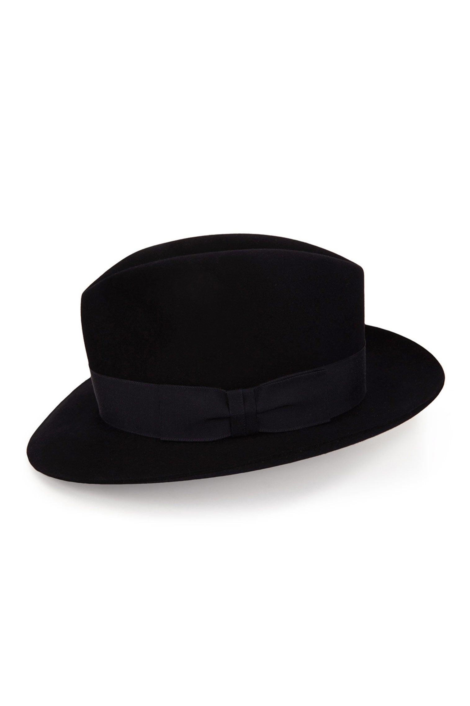 NAVY FELT FEDORA WITH A NAVY GROSGRAIN BAND AND BOW