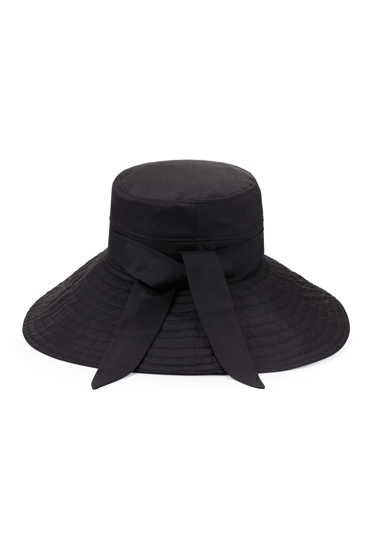 BLACK SILK BUCKET SUN HAT