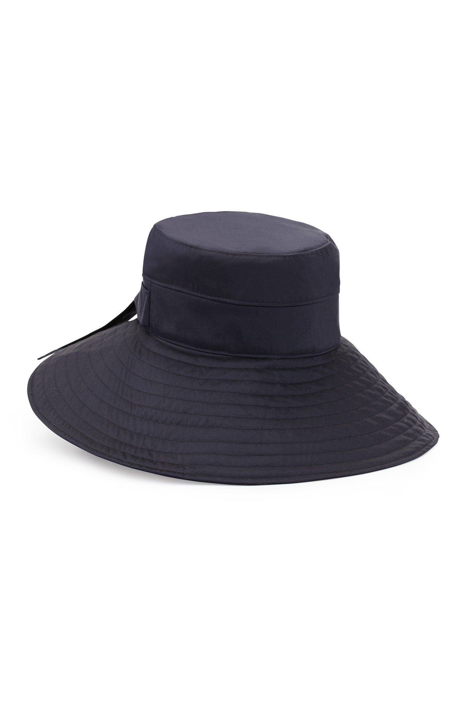 NAVY SILK BUCKET SUN HAT