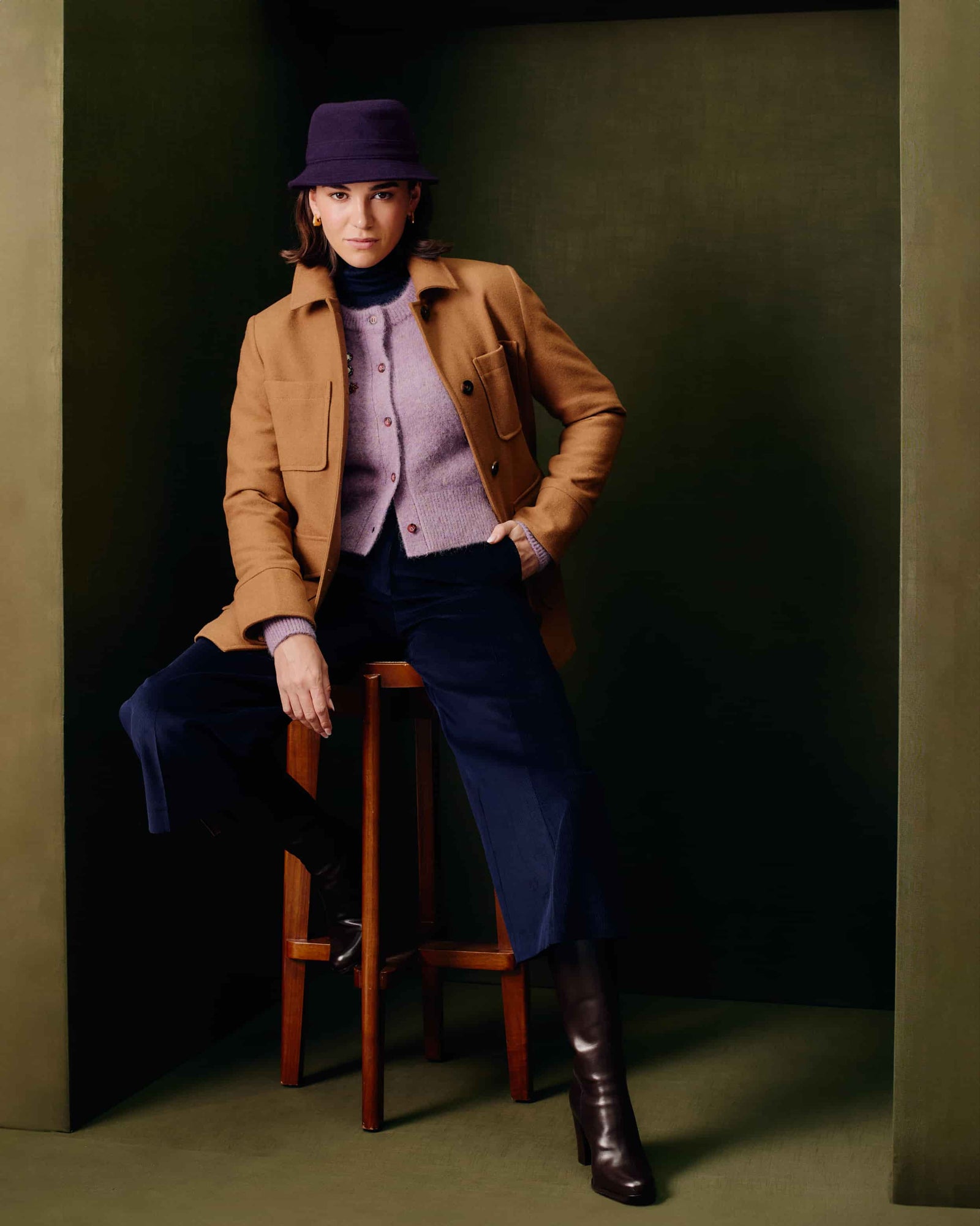 Unisex cashmere dark purple bucket hat