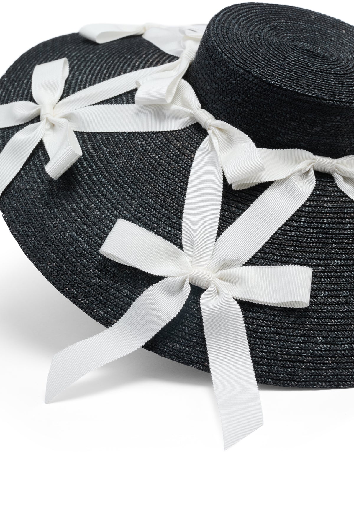 Black wide brim percher with white grosgrain ribbons in pedal straw - Lock & Co. Hatters London UK
            