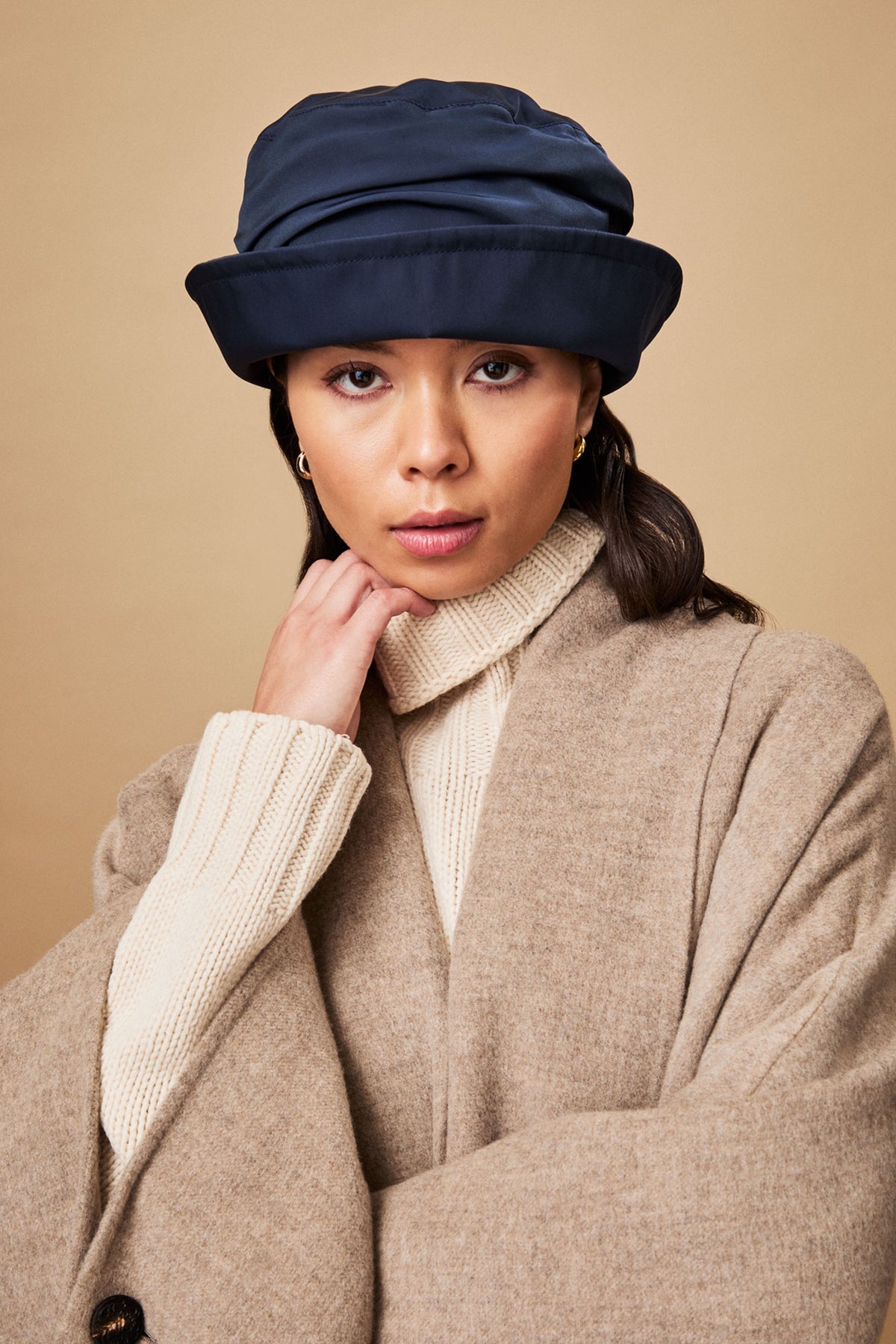 Cordelia Tech Navy Ruched Rain Hat - Lock & Co. Hatters London UK
            