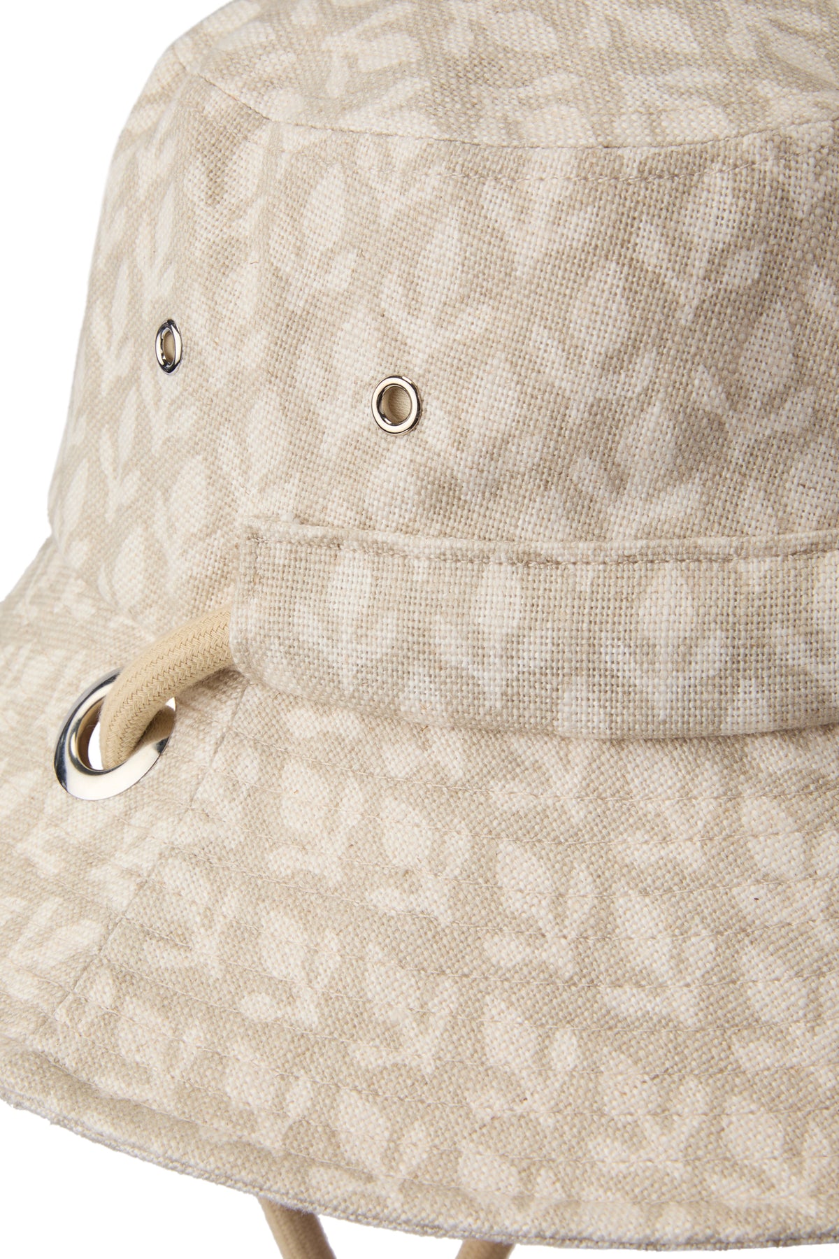 Grey floral motif bucket hat with cotton cords and eyelets - Lock & Co. Hatters London UK
            