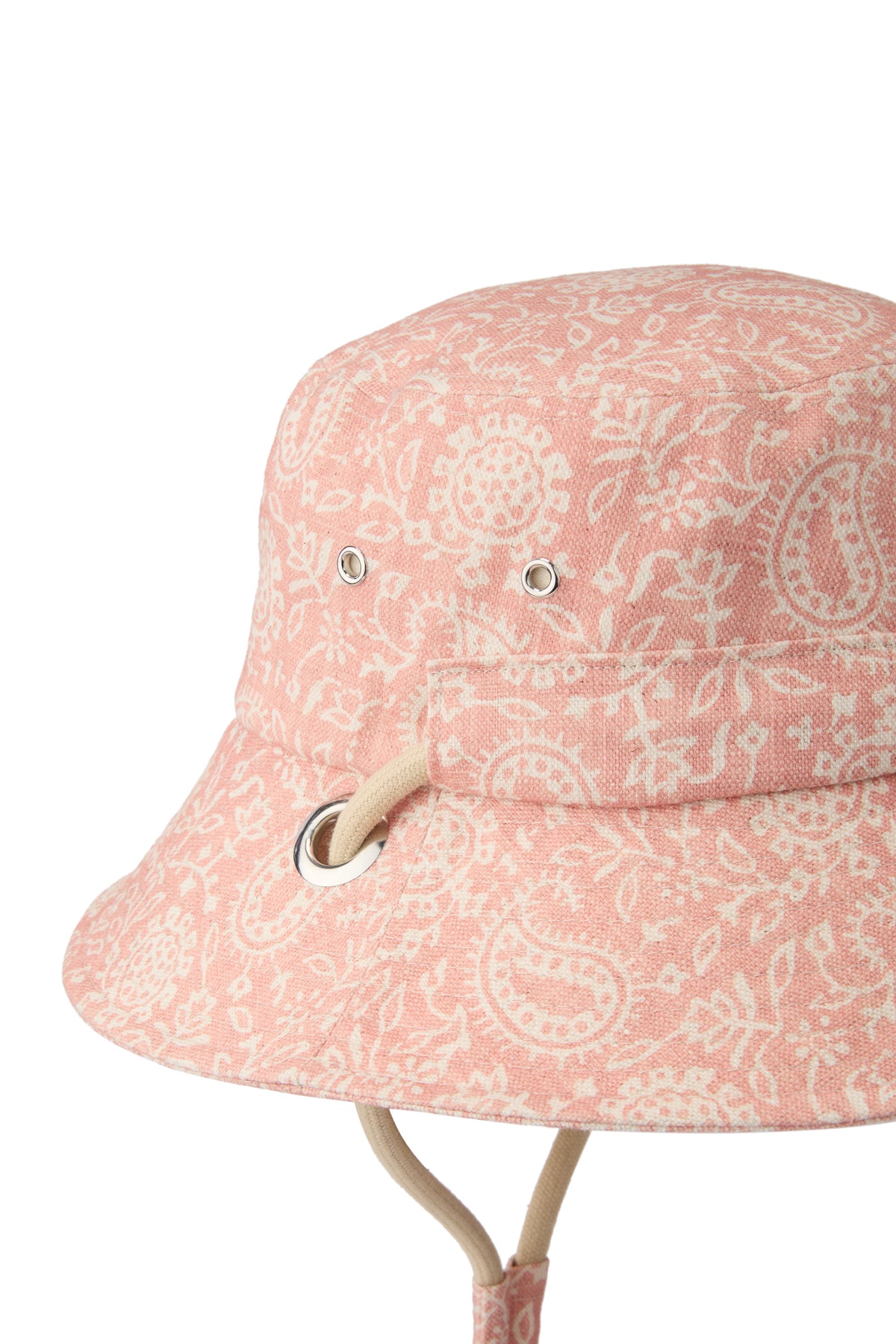 Coral floral motif bucket hat with cotton cords and eyelets - Lock & Co. Hatters London UK
            