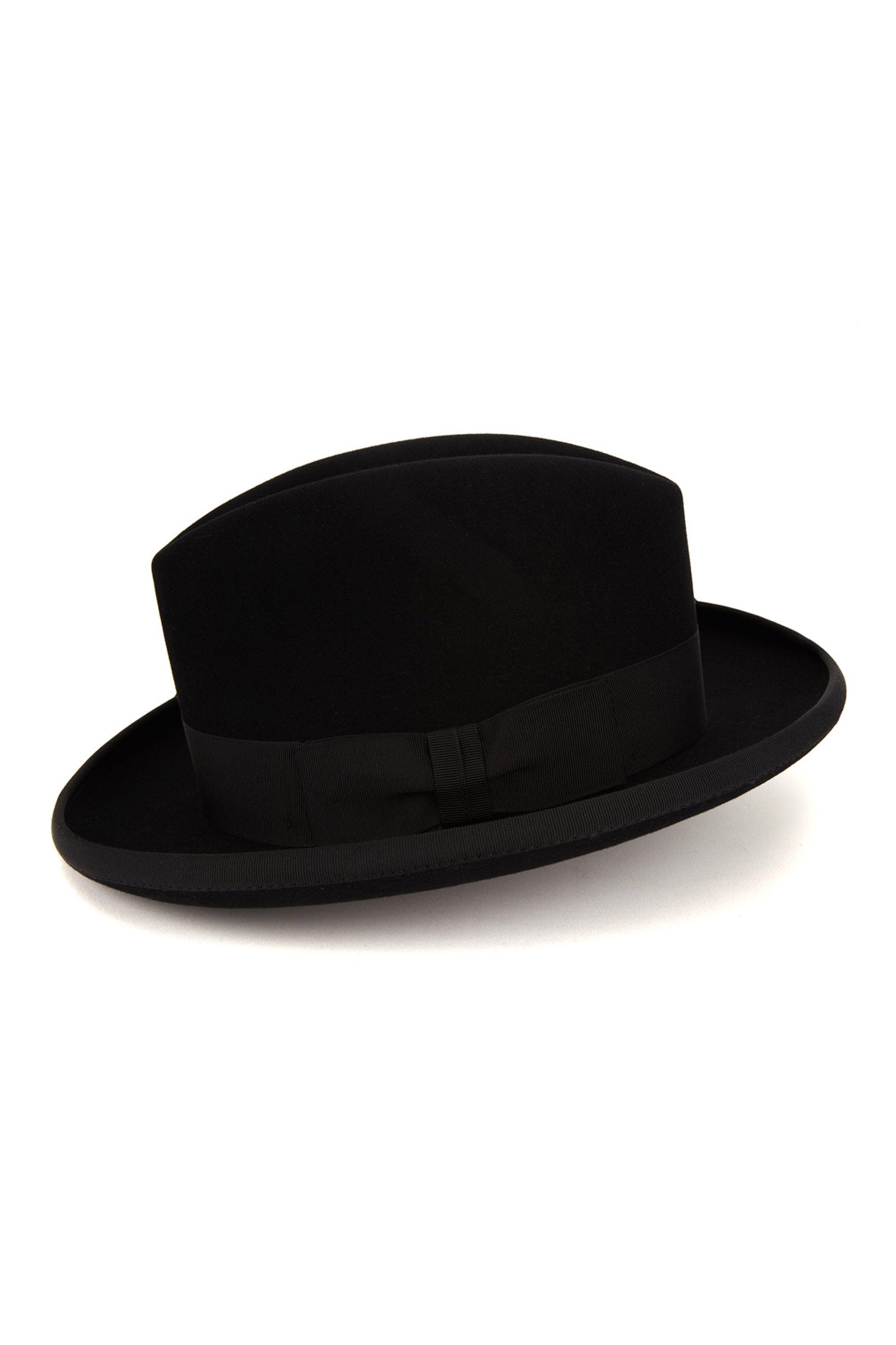 MEN'S BLACK RABBIT FUR FELT HOMBURG HAT WITH A BLACK GROSGRAIN BAND AND BOW