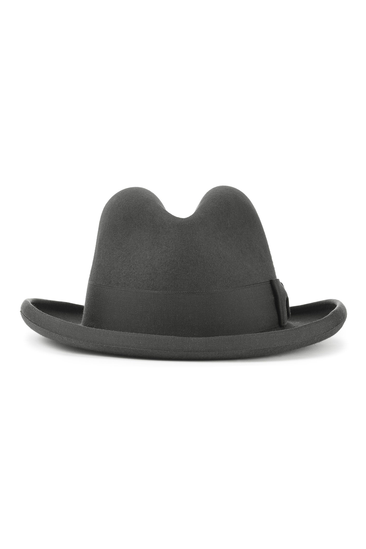 MEN'S DARK GREY RABBIT FUR FELT HOMBURG HAT WITH A GREY GROSGRAIN BAND AND BOW