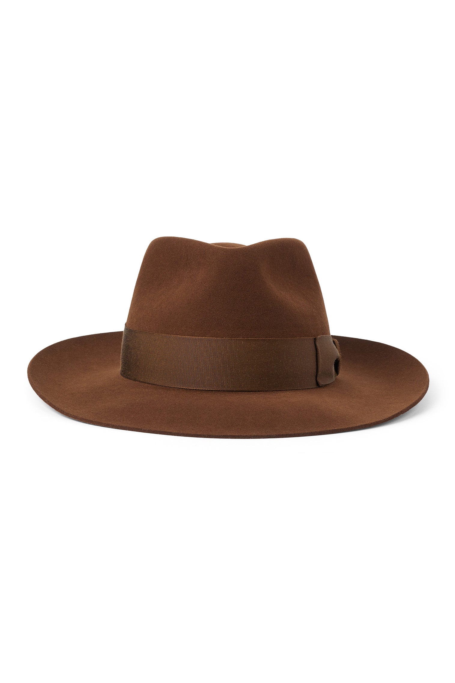 BROWN ESCORIAL WOOL FEDORA HAT WITH A BROWN GROSGRAIN BAND AND BOW