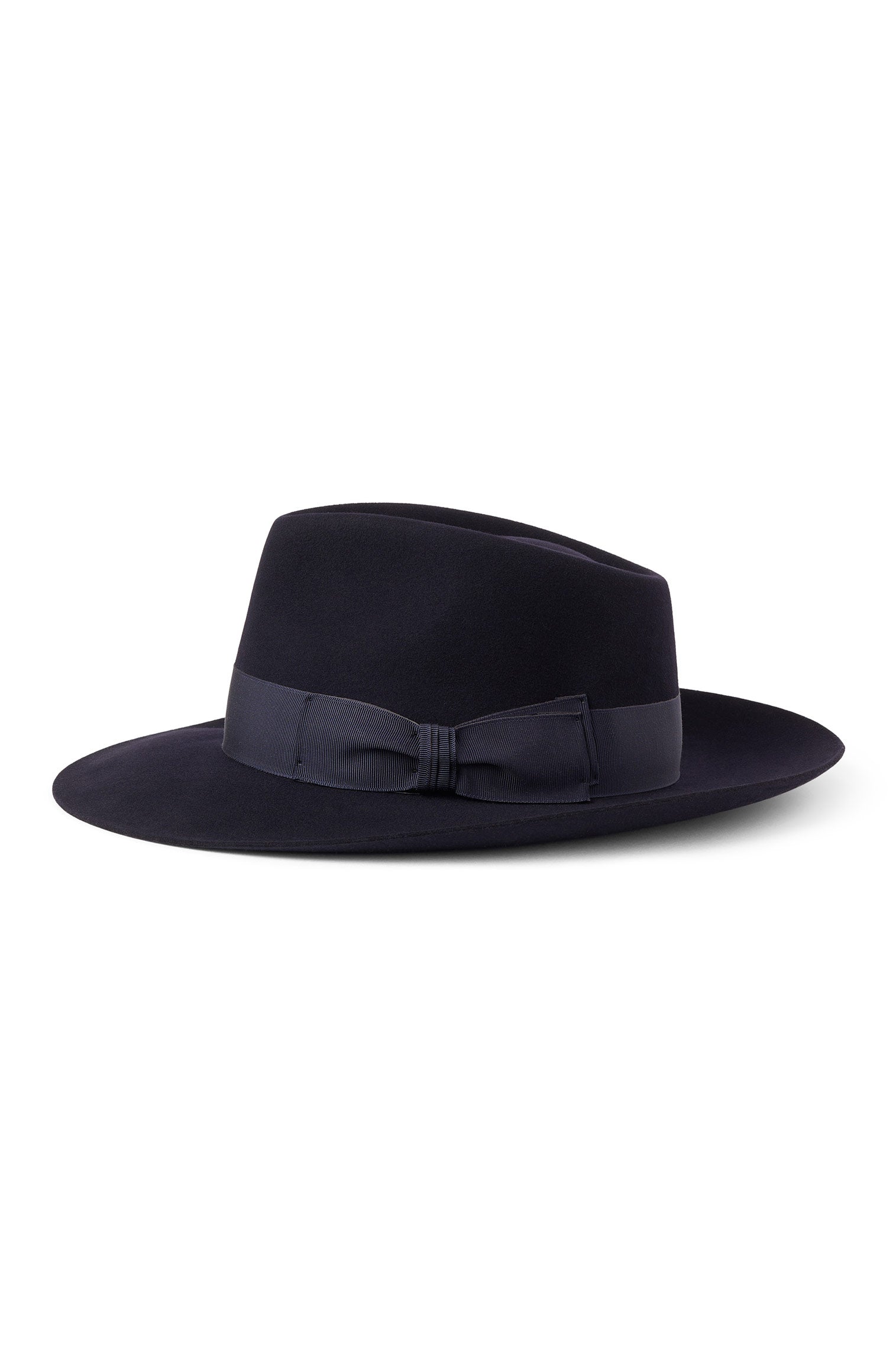 NAVY ESCORIAL WOOL FEDORA HAT WITH A NAVY GROSGRAIN BAND AND BOW