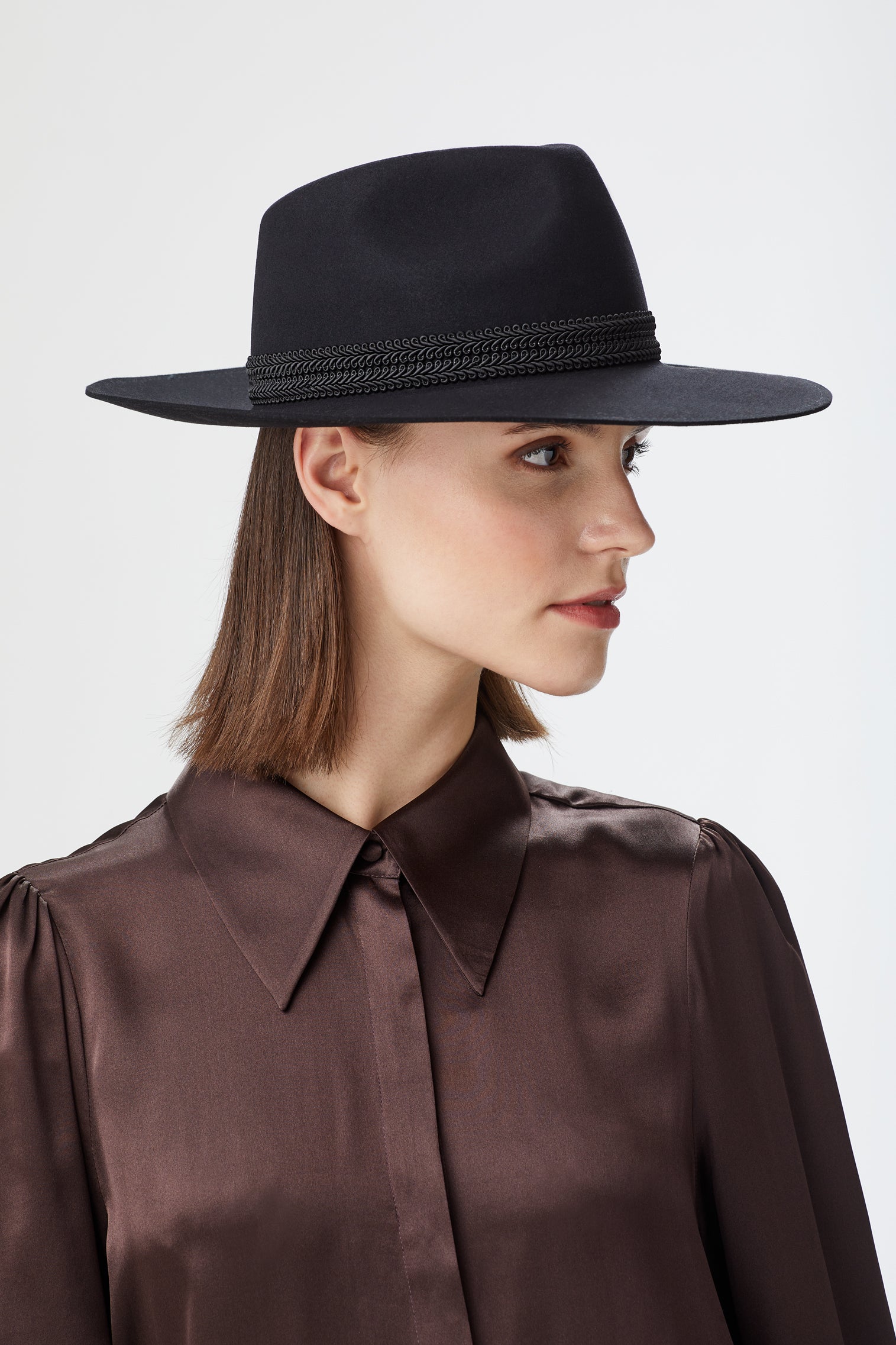 Maje 100% wool fedora hat with rope detail band Shea in Midnight main image 3