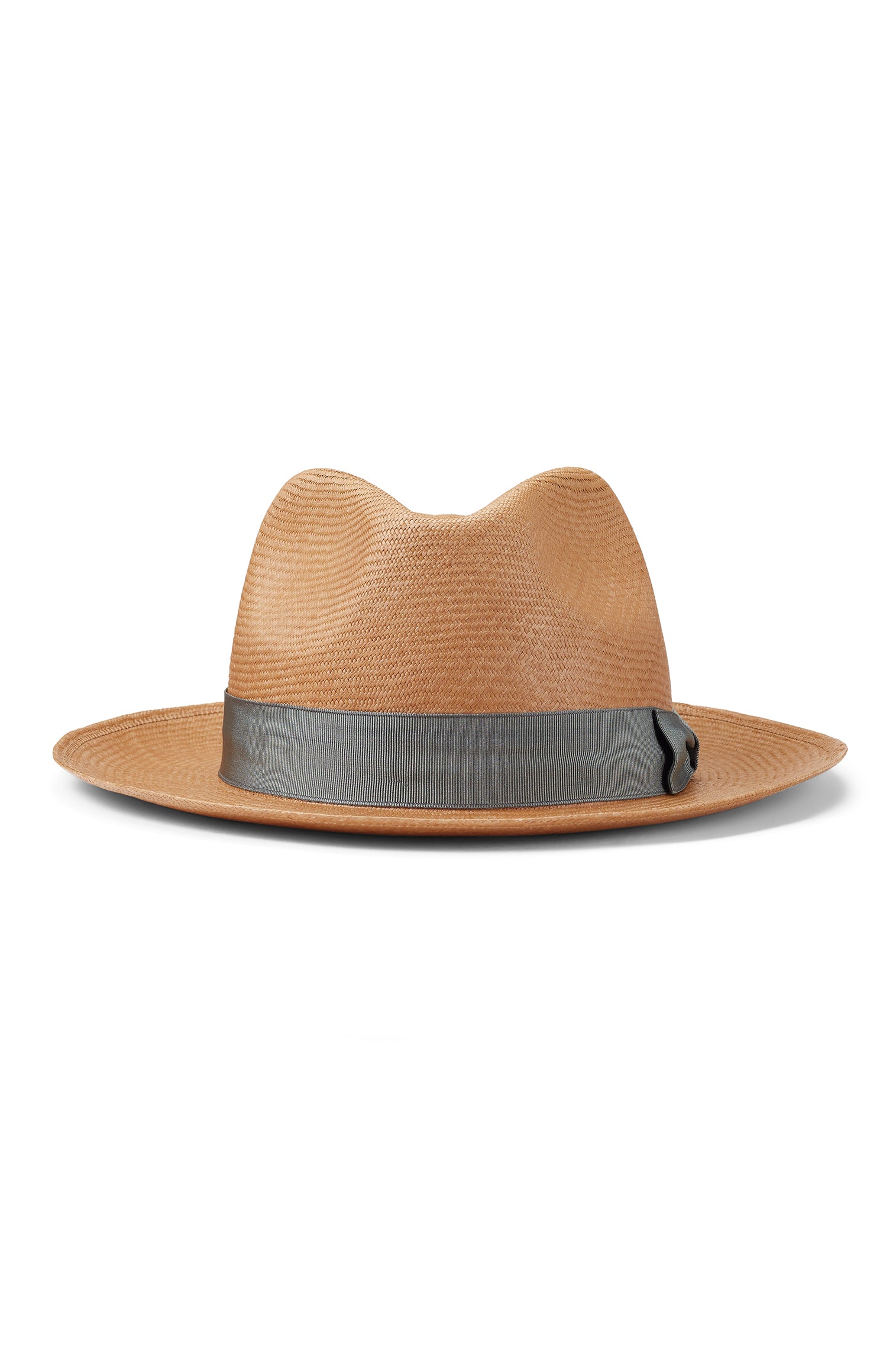 TOQUILLA PALM STRAW MOCHA PANAMA HAT WITH A METAL GROSGRAIN BAND AND BOW