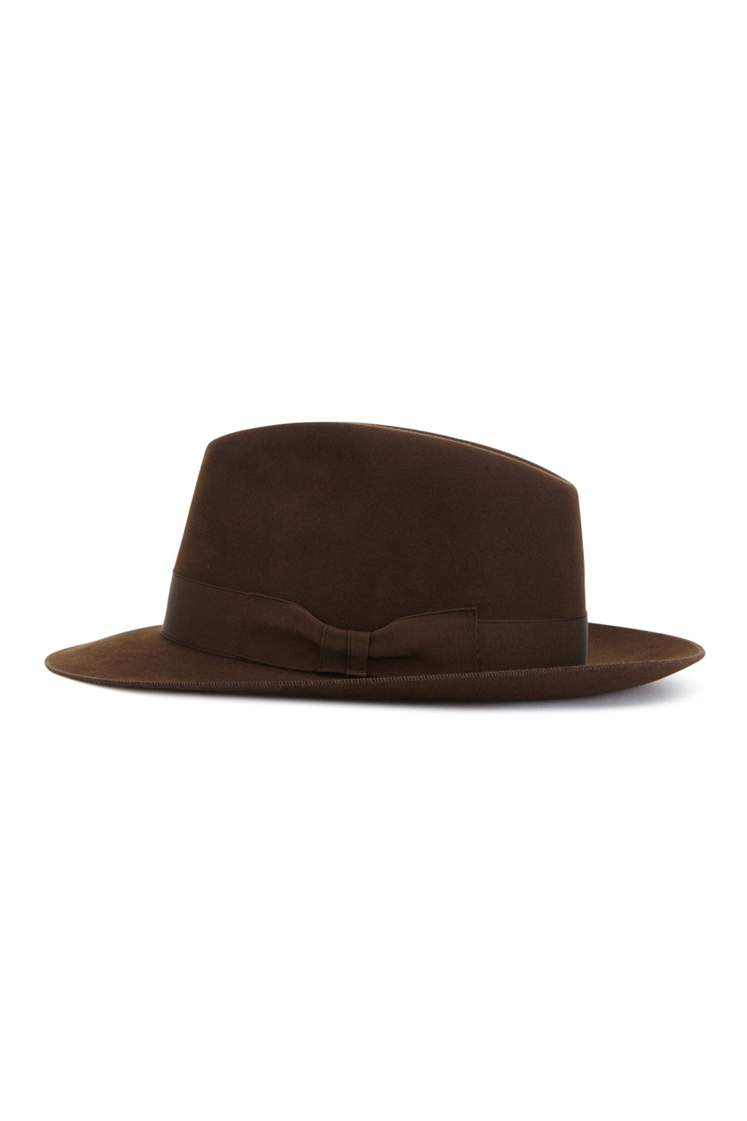 MEN'S BROWN BEAVER FUR FELT TRILBY HAT WITH A BROWN GROSGRAIN BAND AND BOW