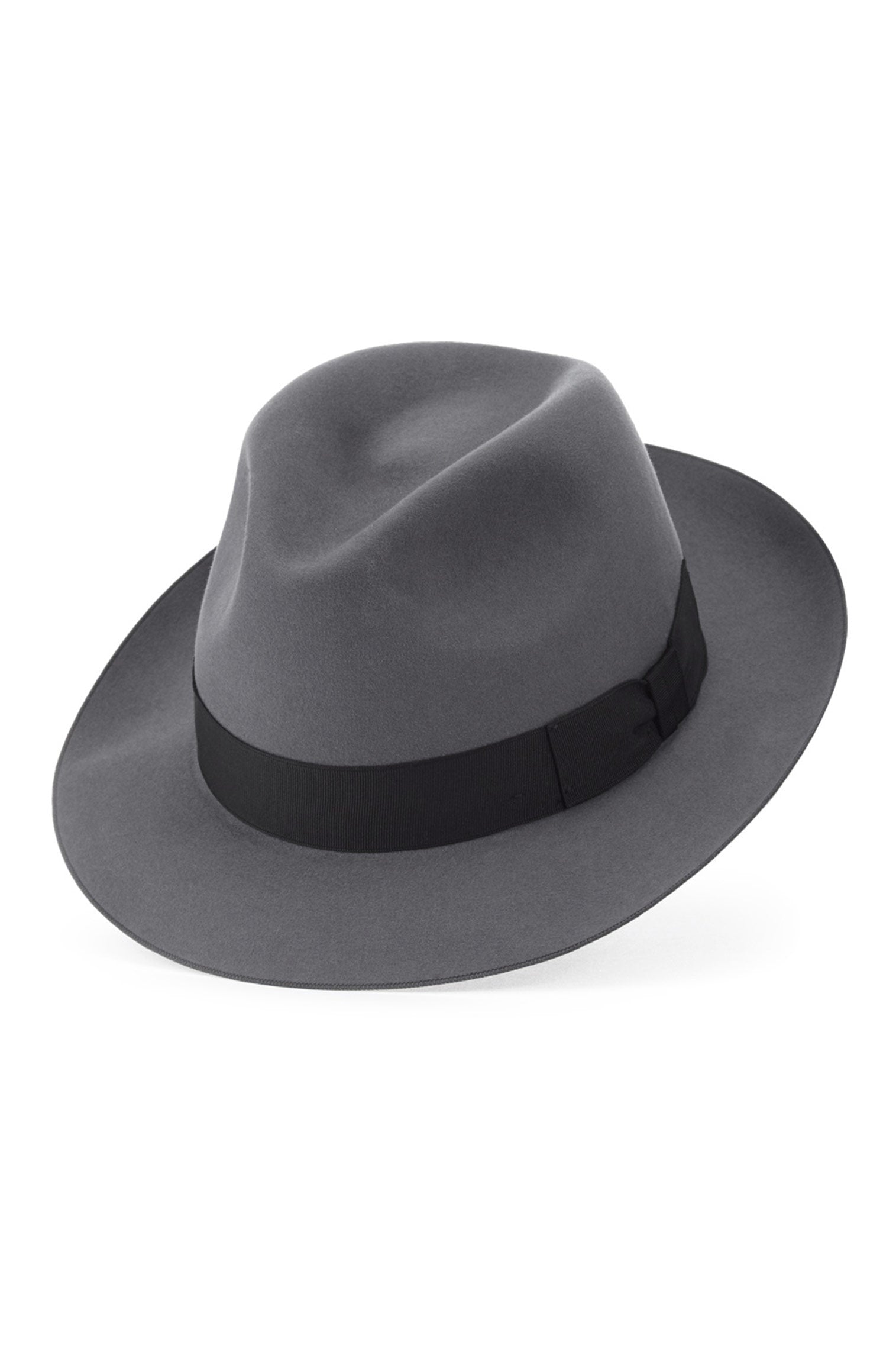 MEN'S GREY BEAVER FUR FELT TRILBY HAT WITH A BLACK GROSGRAIN BAND AND BOW