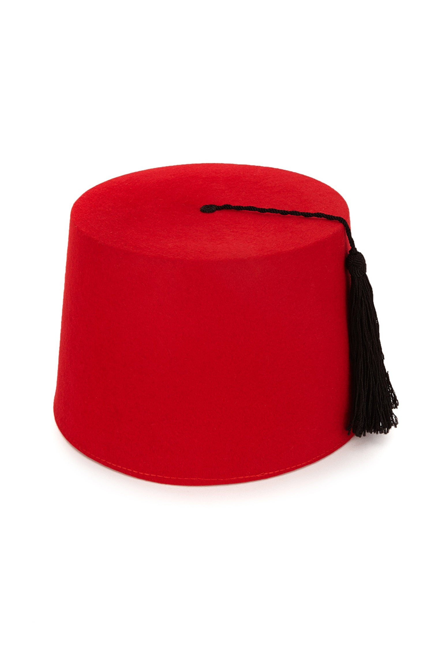 RED RABBIT FUR FELT FEZ HAT FINISHED WITH A BLACK TASSEL