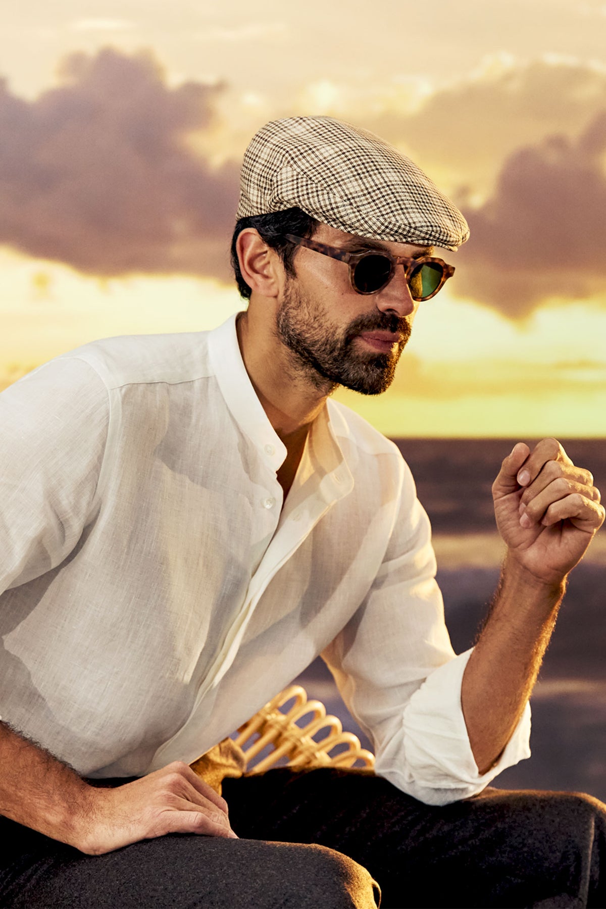 MENS WOOL BEIGE AND BROWN CHECK FLAT CAP