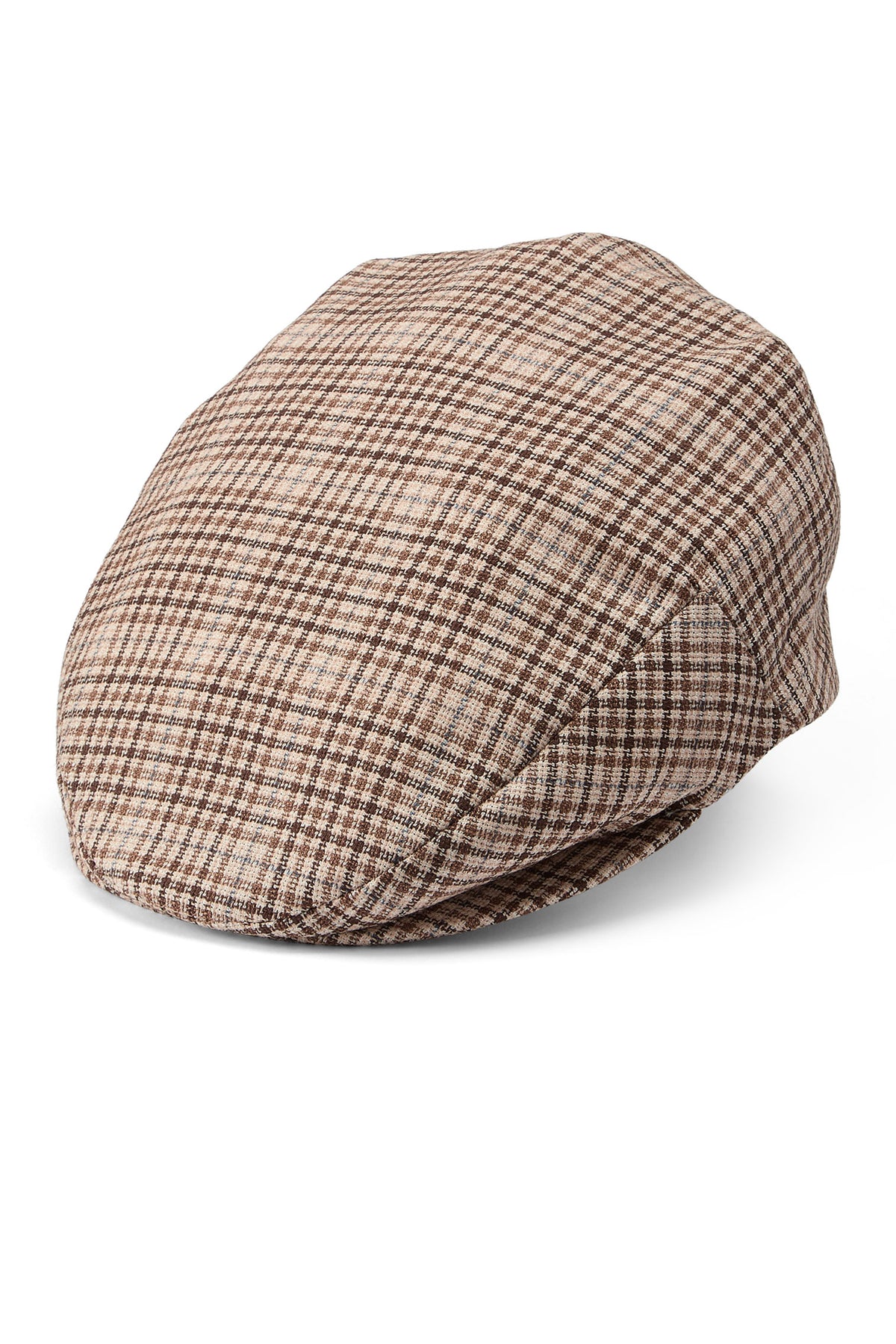 MENS WOOL BEIGE AND BROWN CHECK FLAT CAP