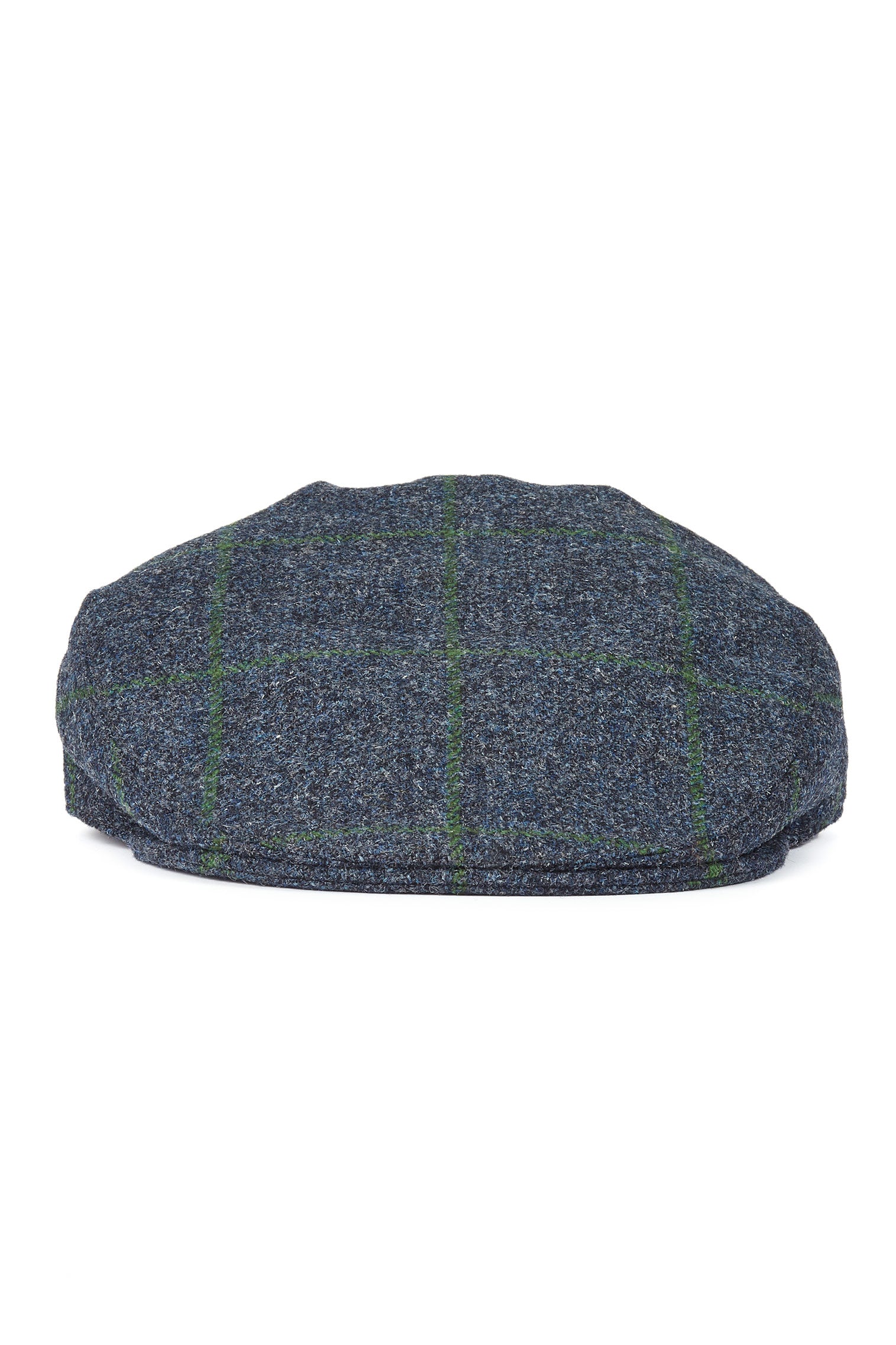 BLUE AND GREEN CHECK WOOL TWEED FLAT CAP