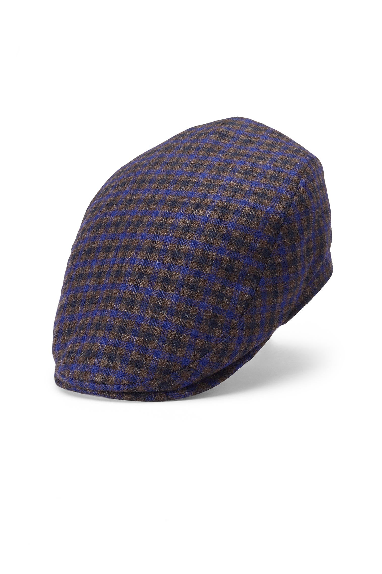 BLUE & BROWN CHECK WOOL FLAT CAP