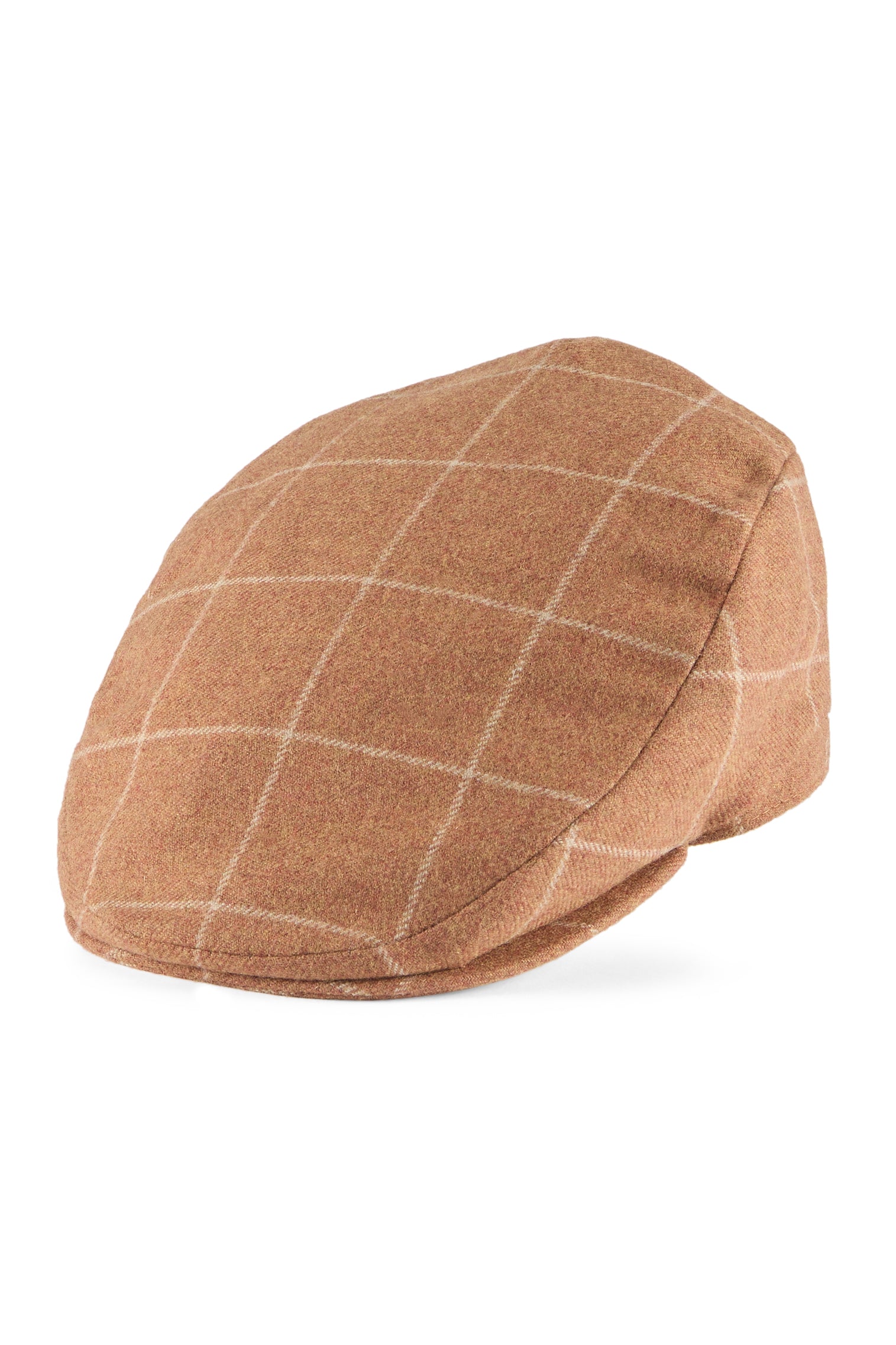MEN'S RUST AND BEIGE CHECK WOOL FLAT CAP