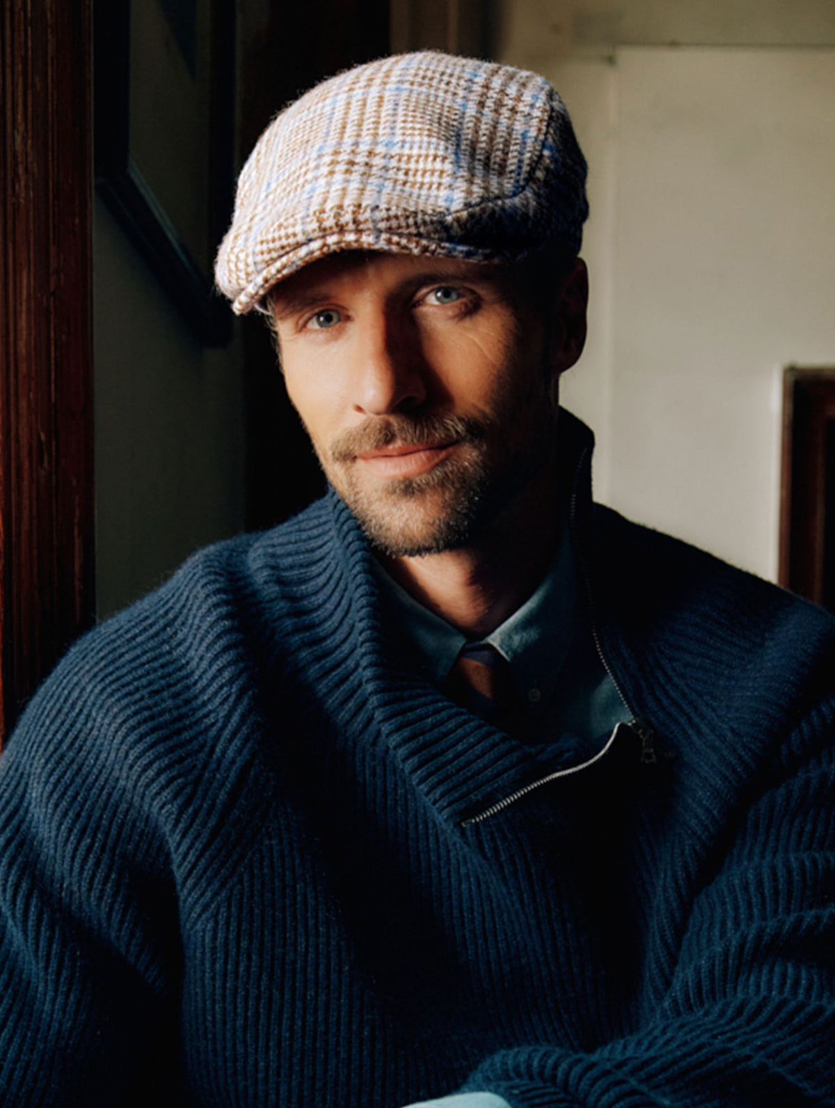 MEN&#39;S BROWN AND BLUE CHECK TWEED WOOL FLAT CAP - Lock & Co. Hatters London UK
            