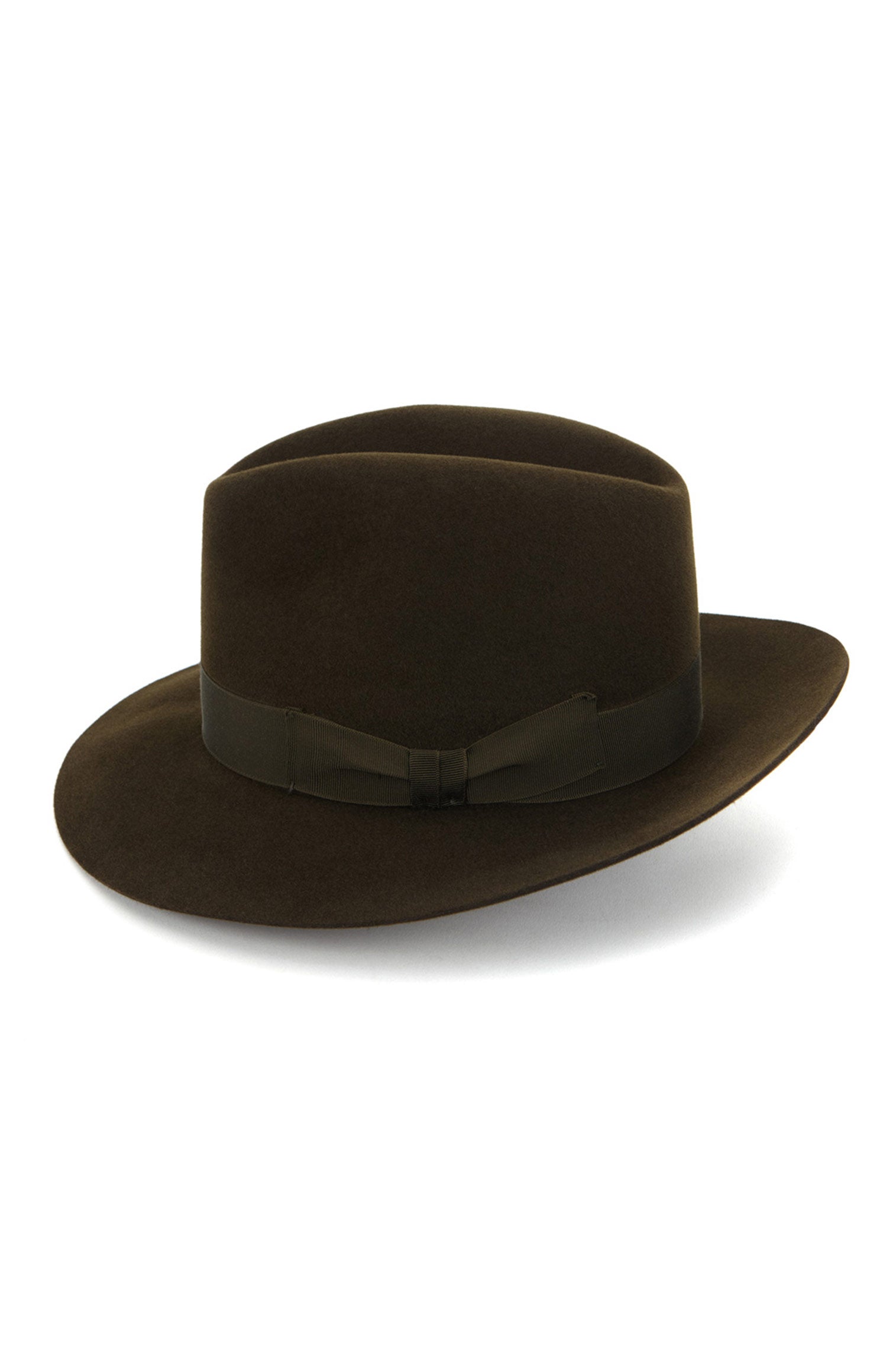 GREEN FELT FEDORA HAT WITH A GREEN GROSGRAIN BAND AND BOW