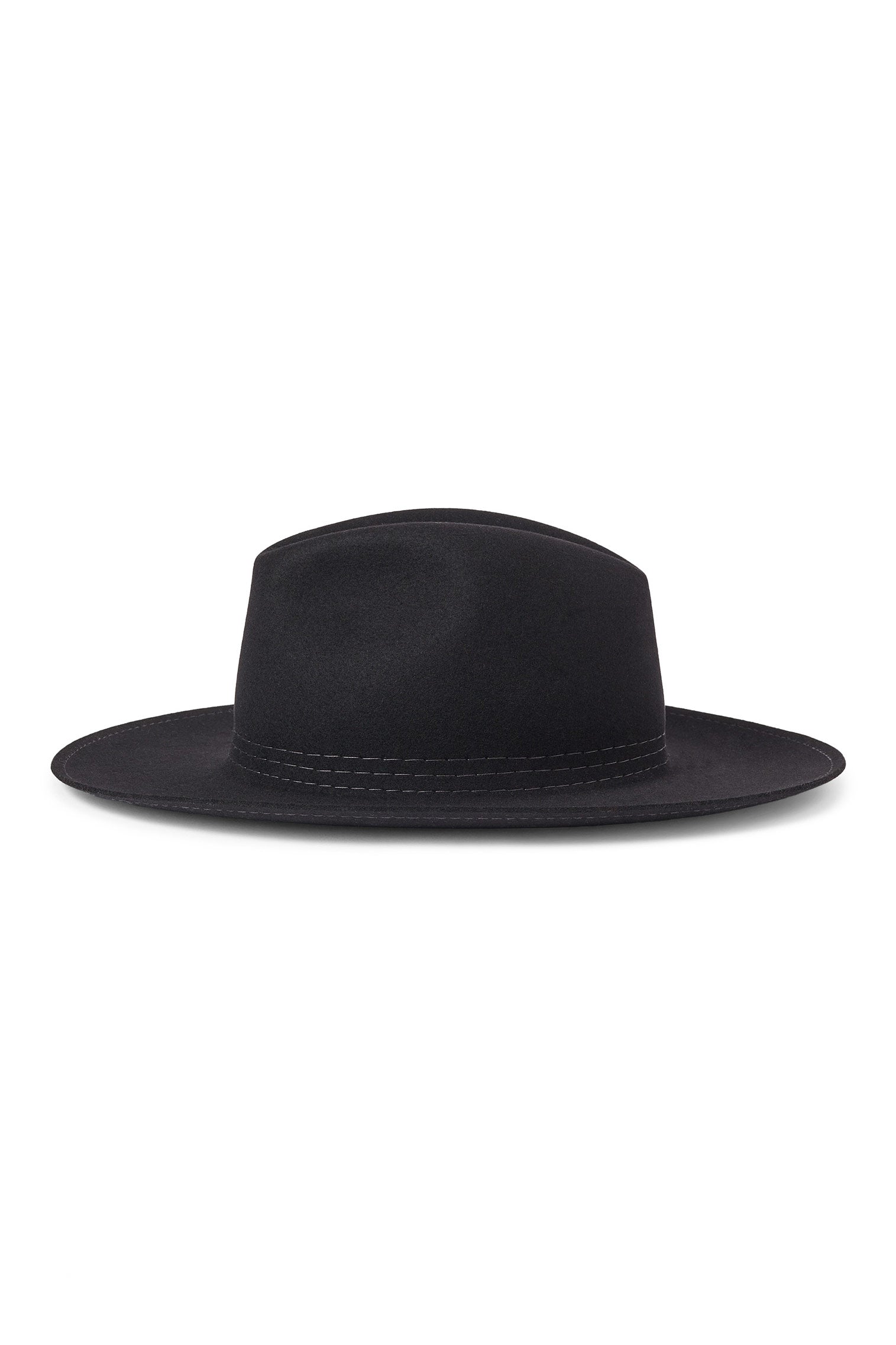 HEPWORTH BLACK WOOL FELT FEDORA HAT WITH DOUBLE-ROW STITCHED TRIM