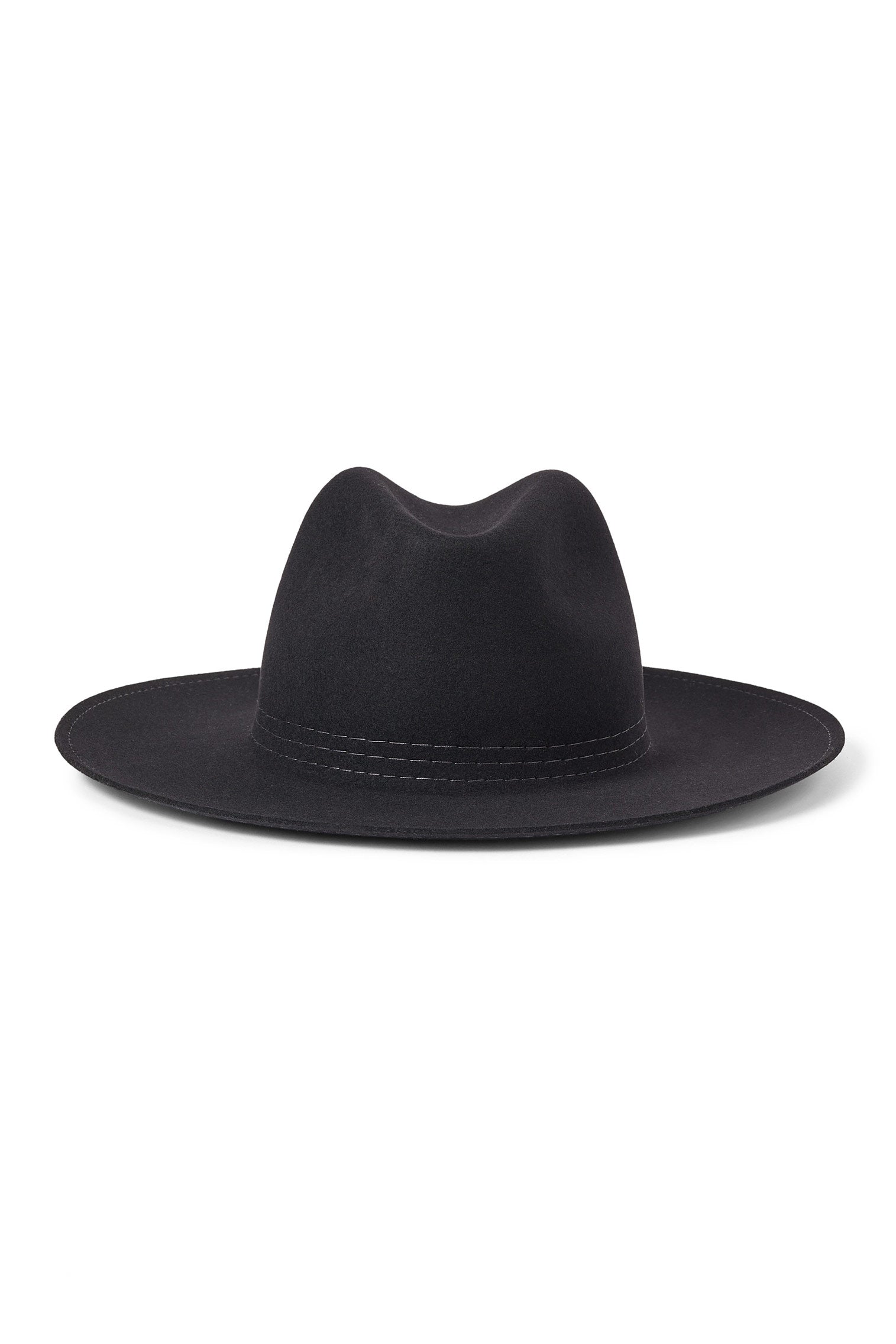 HEPWORTH BLACK WOOL FELT FEDORA HAT WITH DOUBLE-ROW STITCHED TRIM