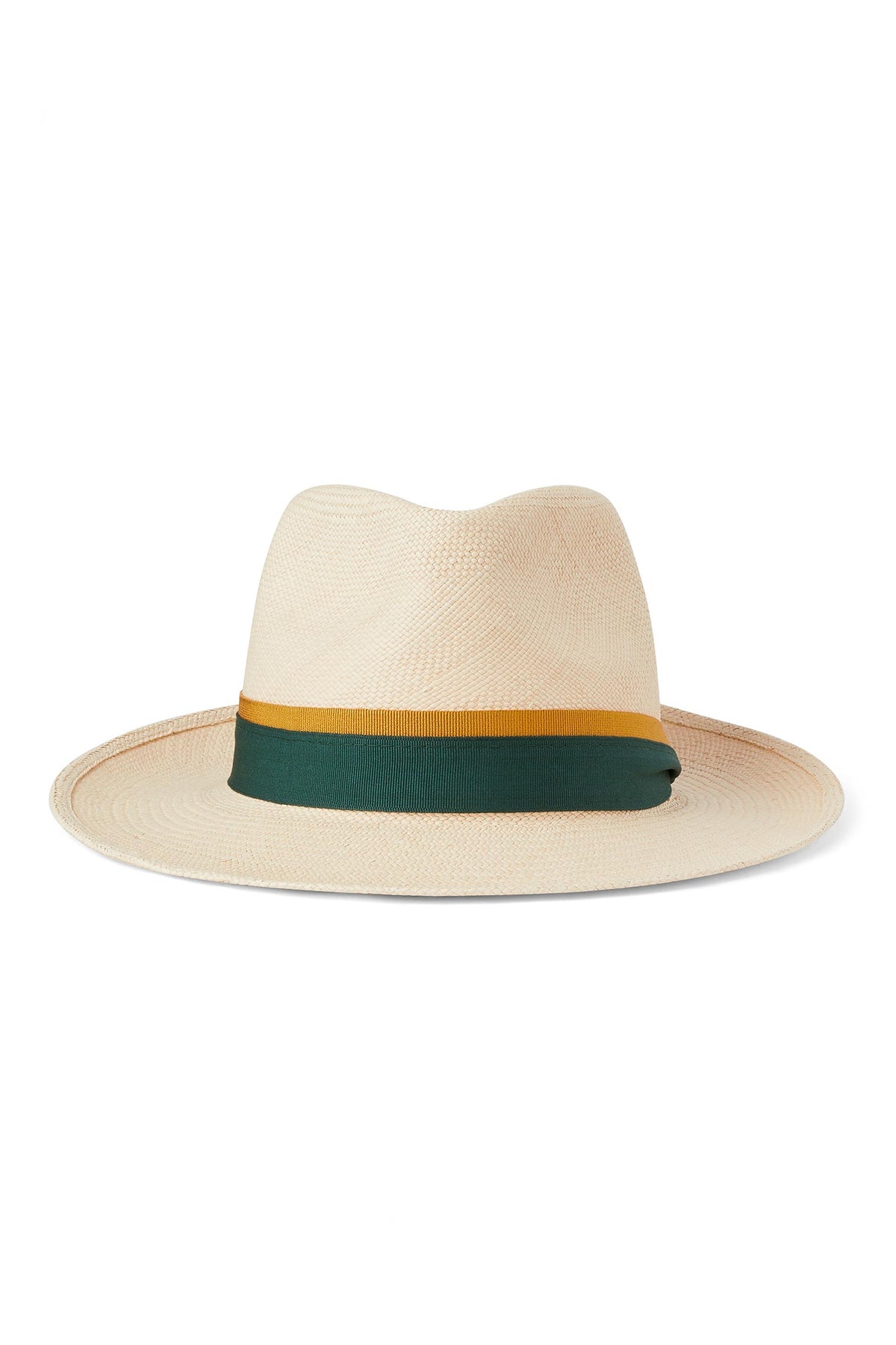 HIGHGROVE PANAMA HAT WITH GREEN &amp; GOLD BAND AND BOW - Lock & Co. Hatters London UK
            