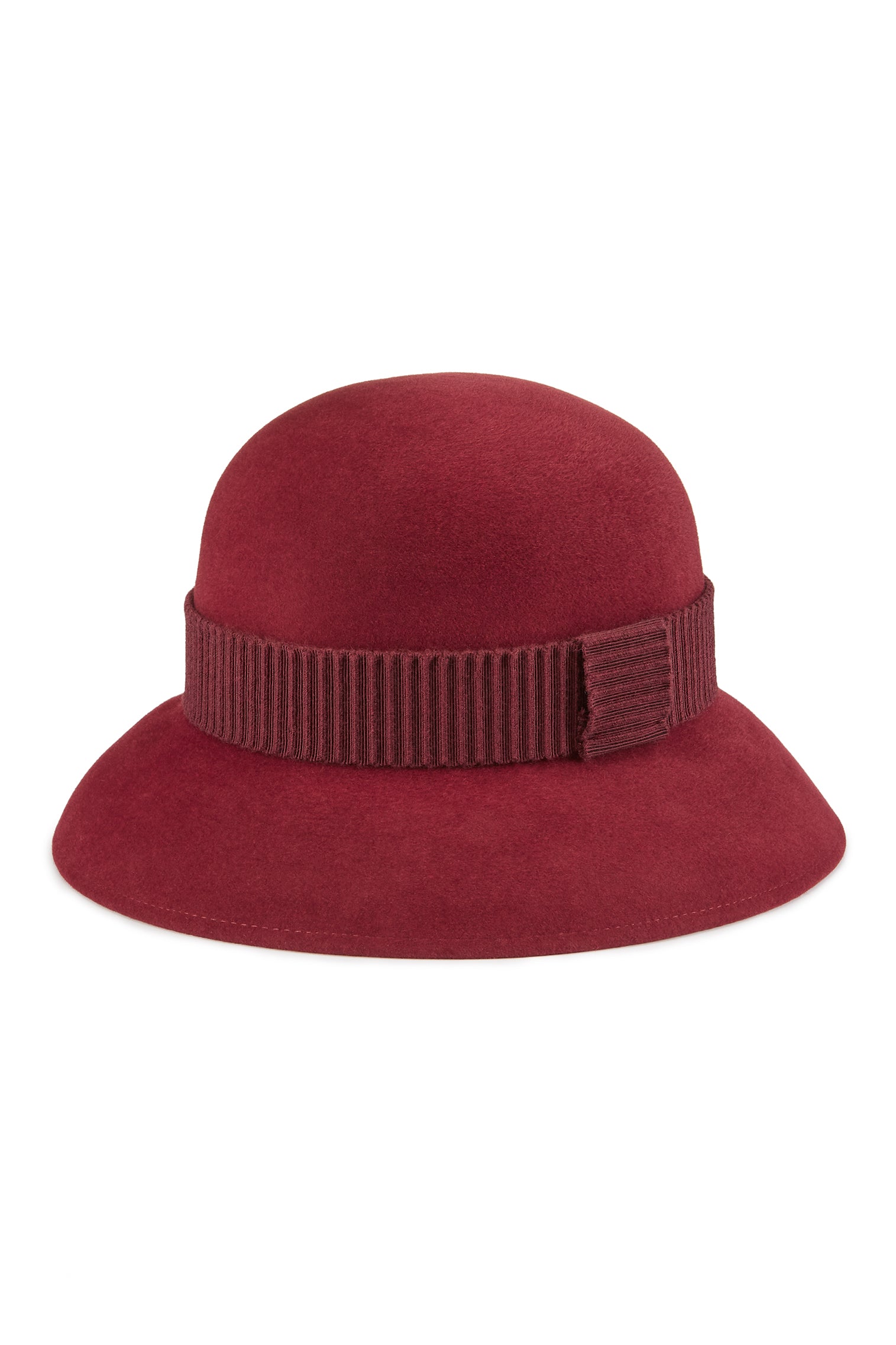 BURGUNDY FELT CLOCHE HAT WITH GROSGRAIN BAND