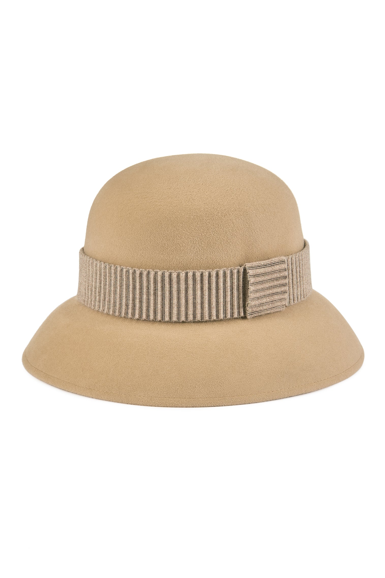 CAMEL FELT CLOCHE HAT WITH GROSGRAIN BAND