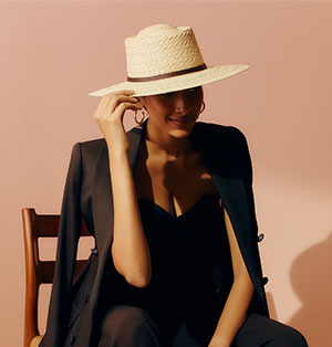 Pork Pie Panama Hat with a narrow deep brown leather band