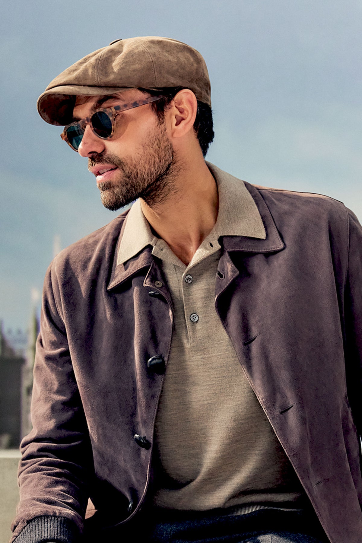 Taupe suede bakerboy cap