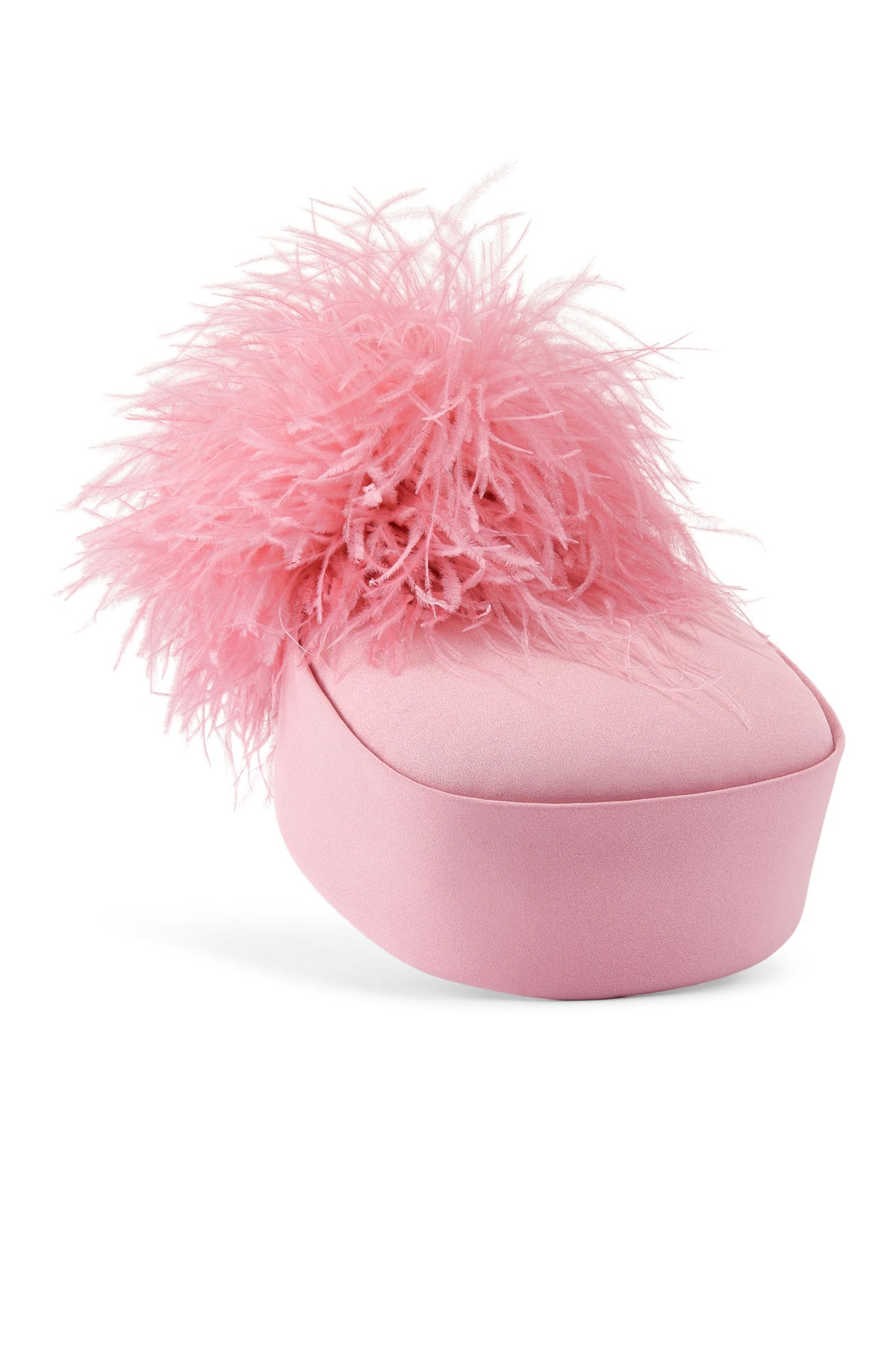 Women's pink silk Pillbox Hat with back ostrich feathers and a silk back bow