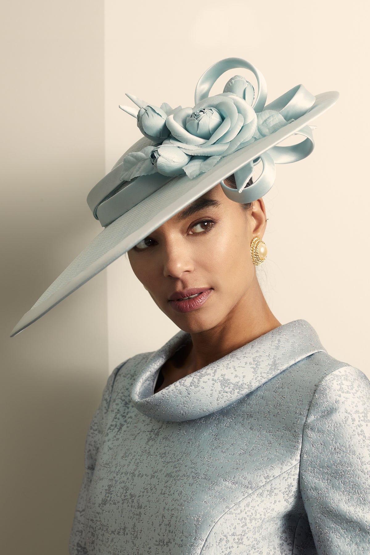 Women&#39;s Jasmine Duck Egg Slice Sinamay Hat With Satin Camellia And Bows - Lock & Co. Hatters London UK
            