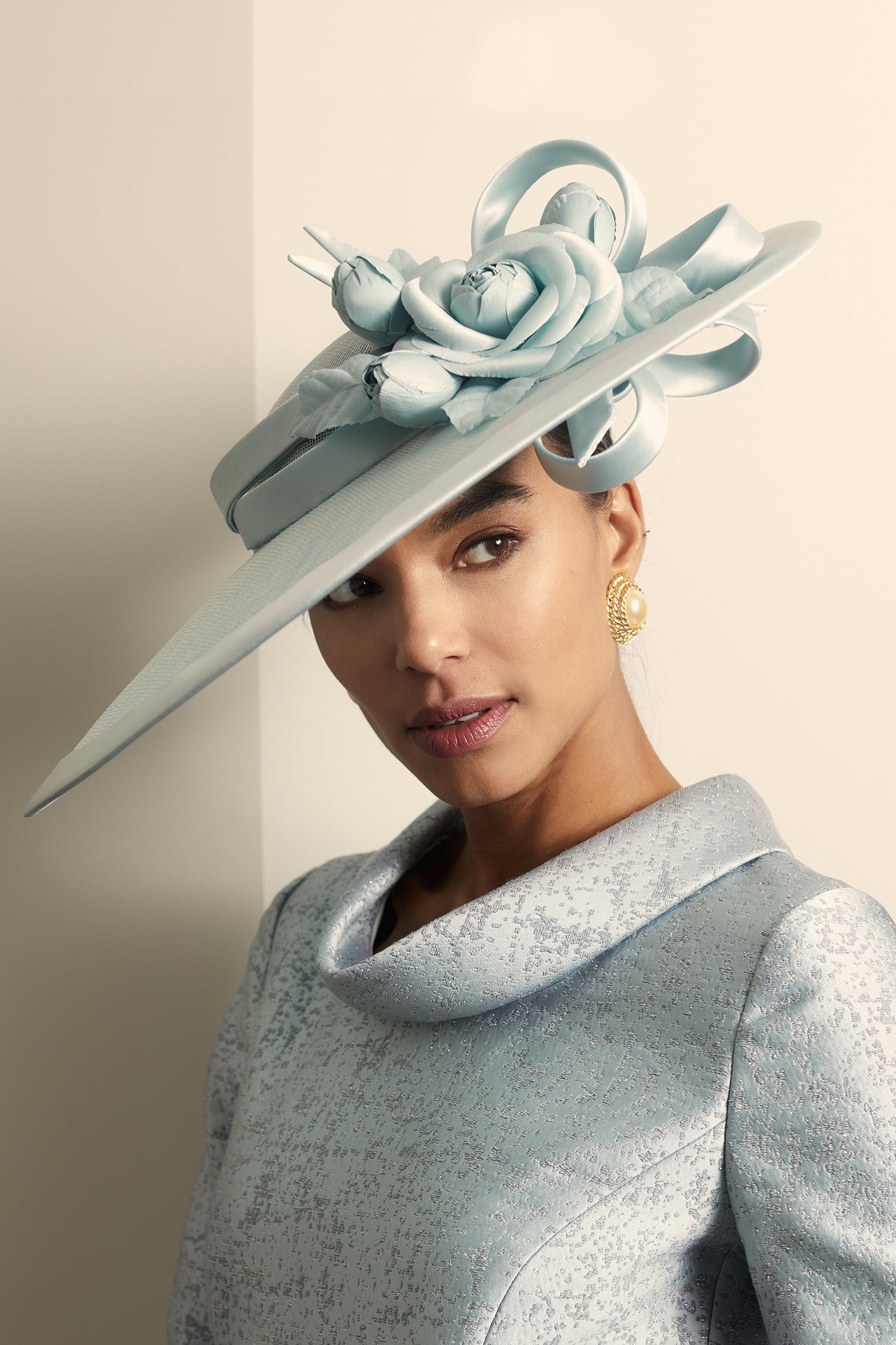 Women's Jasmine Duck Egg Slice Sinamay Hat With Satin Camellia And Bows