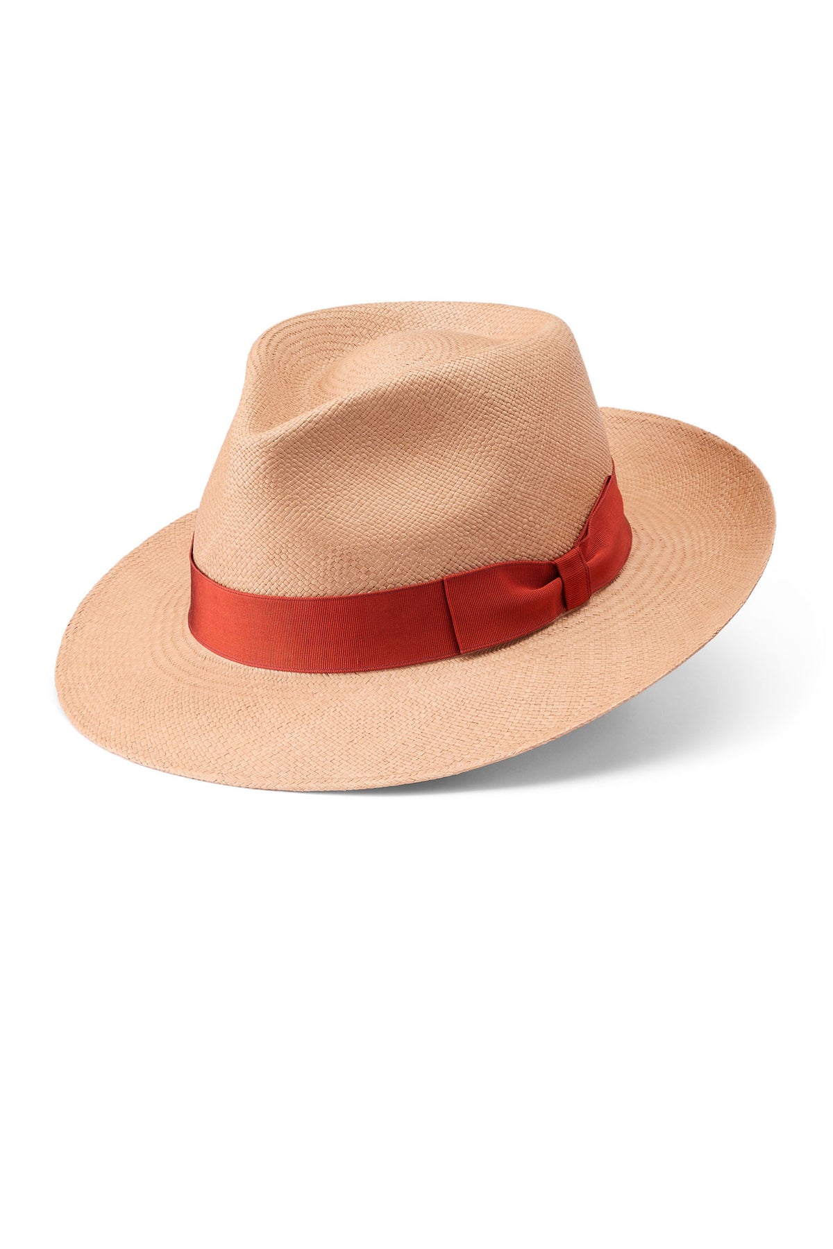 Unisex natural toquilla straw panama hat with a rust galoon ribbon