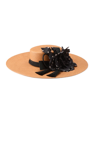 Joan Camel and Black Wide Brim Boater. Hats for Men & Women display picture 1