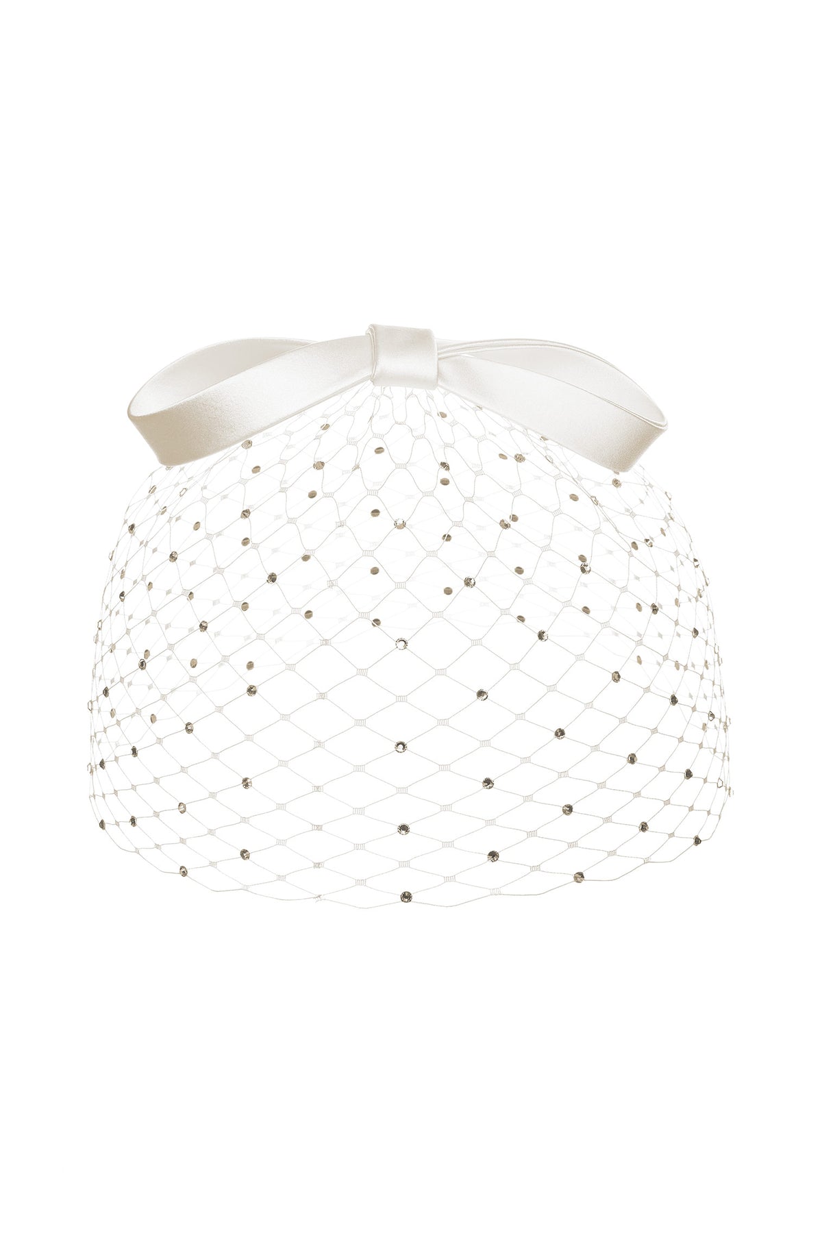 360 CRYSTALLISED BIRDCAGE WEDDING COUTURE VEIL WITH WHITE DUCHESS SATIN BOW DETAIL - Lock & Co. Hatters London UK
            