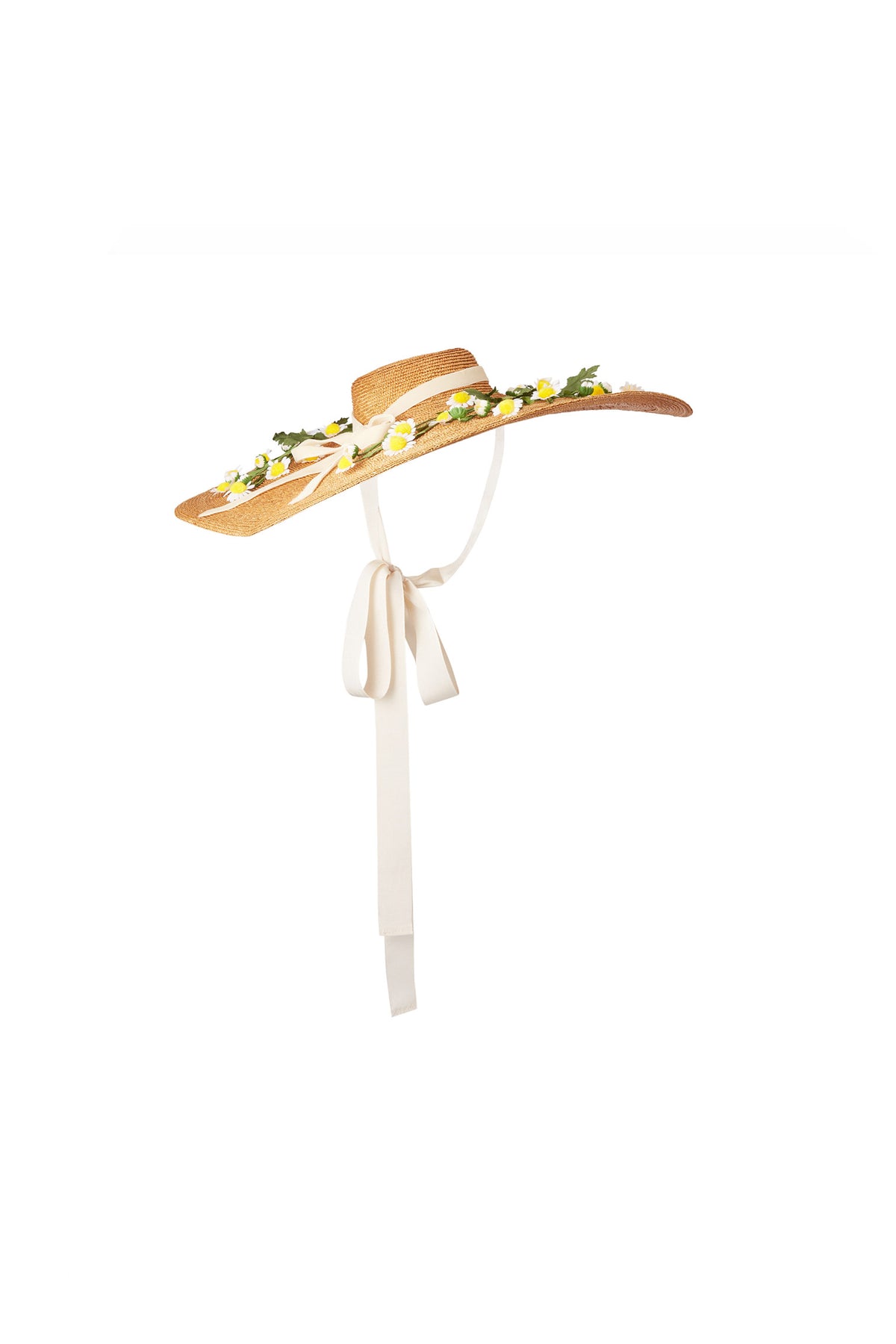 WOMEN&#39;S TOBACCO COLOURED OVERSIZED WIDE-BRIMMED PEDAL STRAW COUTURE BOATER HAT WITH GALLOON RIBBON CHIN TIES, A VELVET RIBBON BOW, AND VINTAGE DAISY DETAILING - Lock & Co. Hatters London UK
            