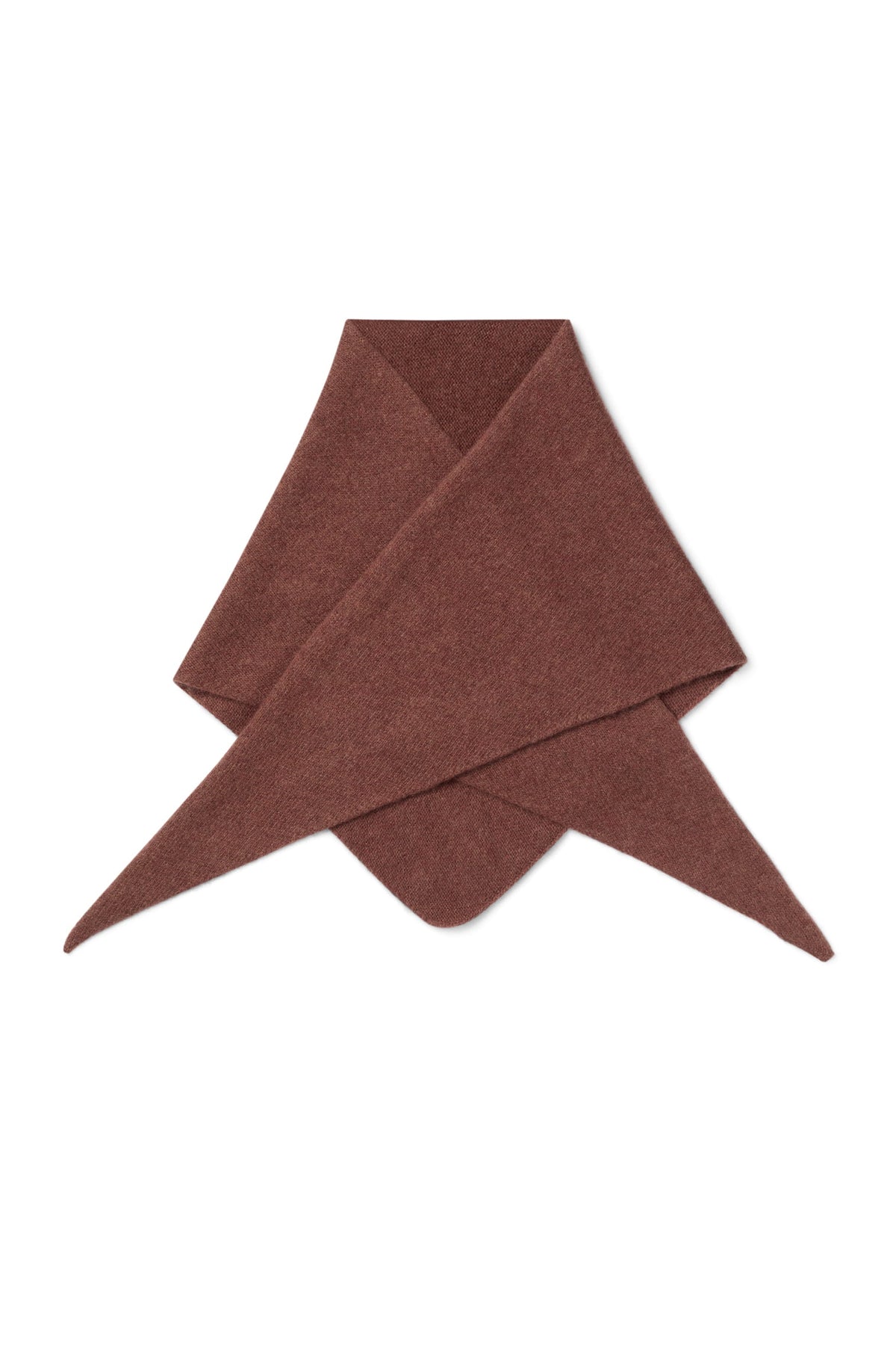 Unisex brown triangle scarf crafted from pure cashmere. A versatile design that can be tied and styled in multiple ways.