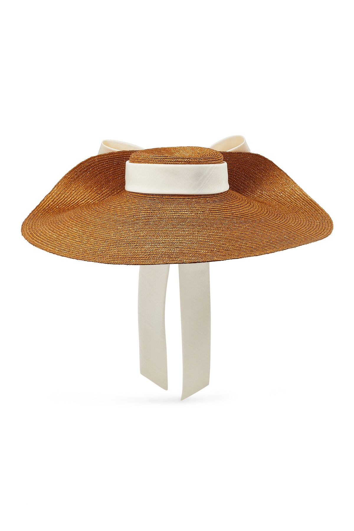 Natural pedal straw wide upturned brim hat with an ivory-white silk moiré trim and a double bow - Lock & Co. Hatters London UK
            