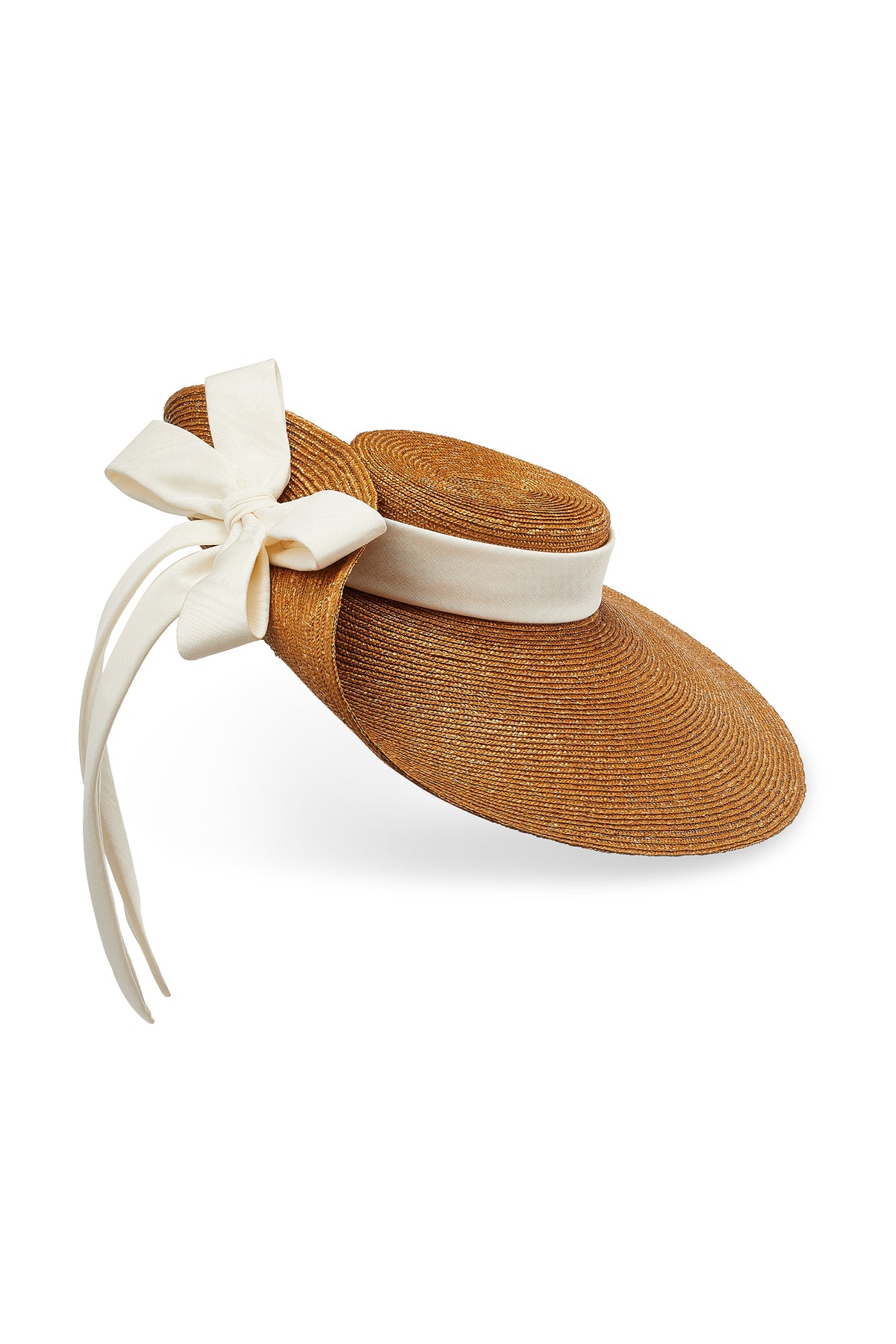 Natural pedal straw wide upturned brim hat with an ivory-white silk moiré trim and a double bow - Lock & Co. Hatters London UK
            