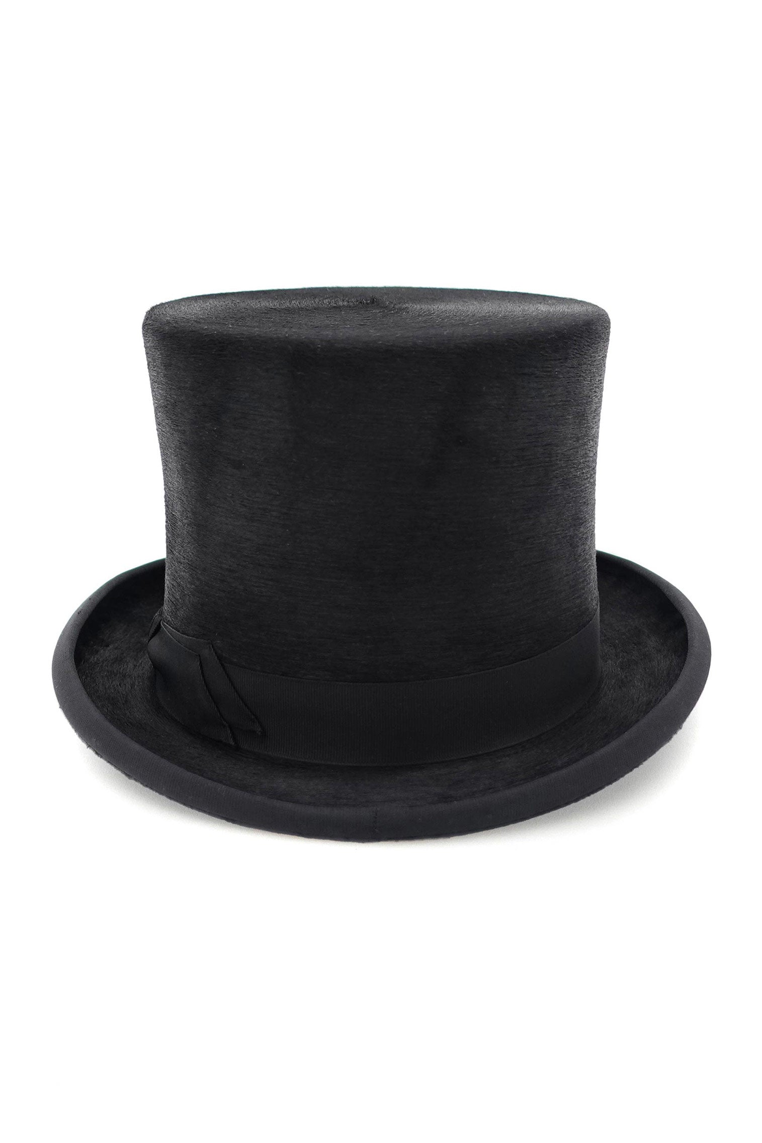 BLACK BEAVER FUR FELT TOP HAT WITH A BLACK GROSGRAIN BAND