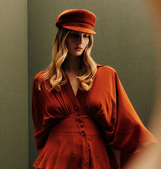 Women's Skipper Style Cap in Orange Cotton