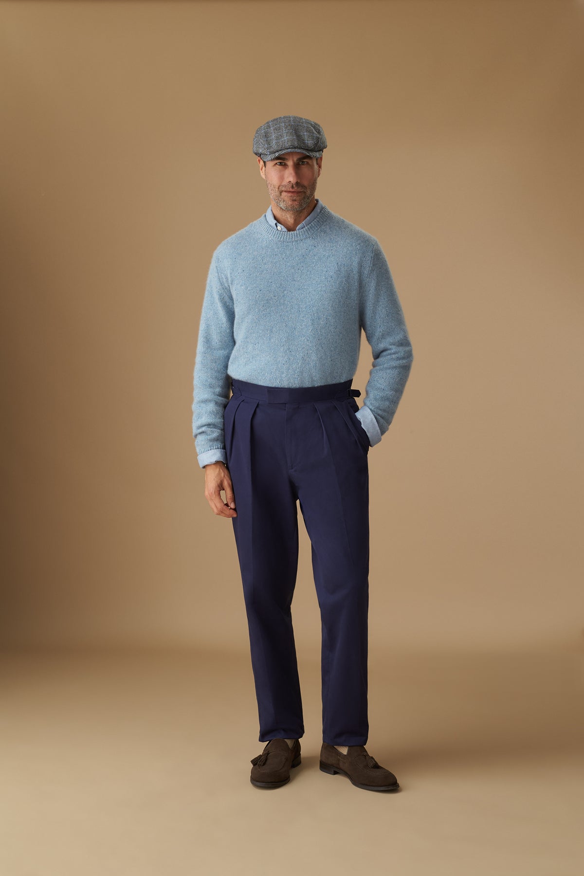 UNISEX GREY AND BLUE CHECK ESCORIAL WOOL FLAT CAP - Lock & Co. Hatters London UK
            