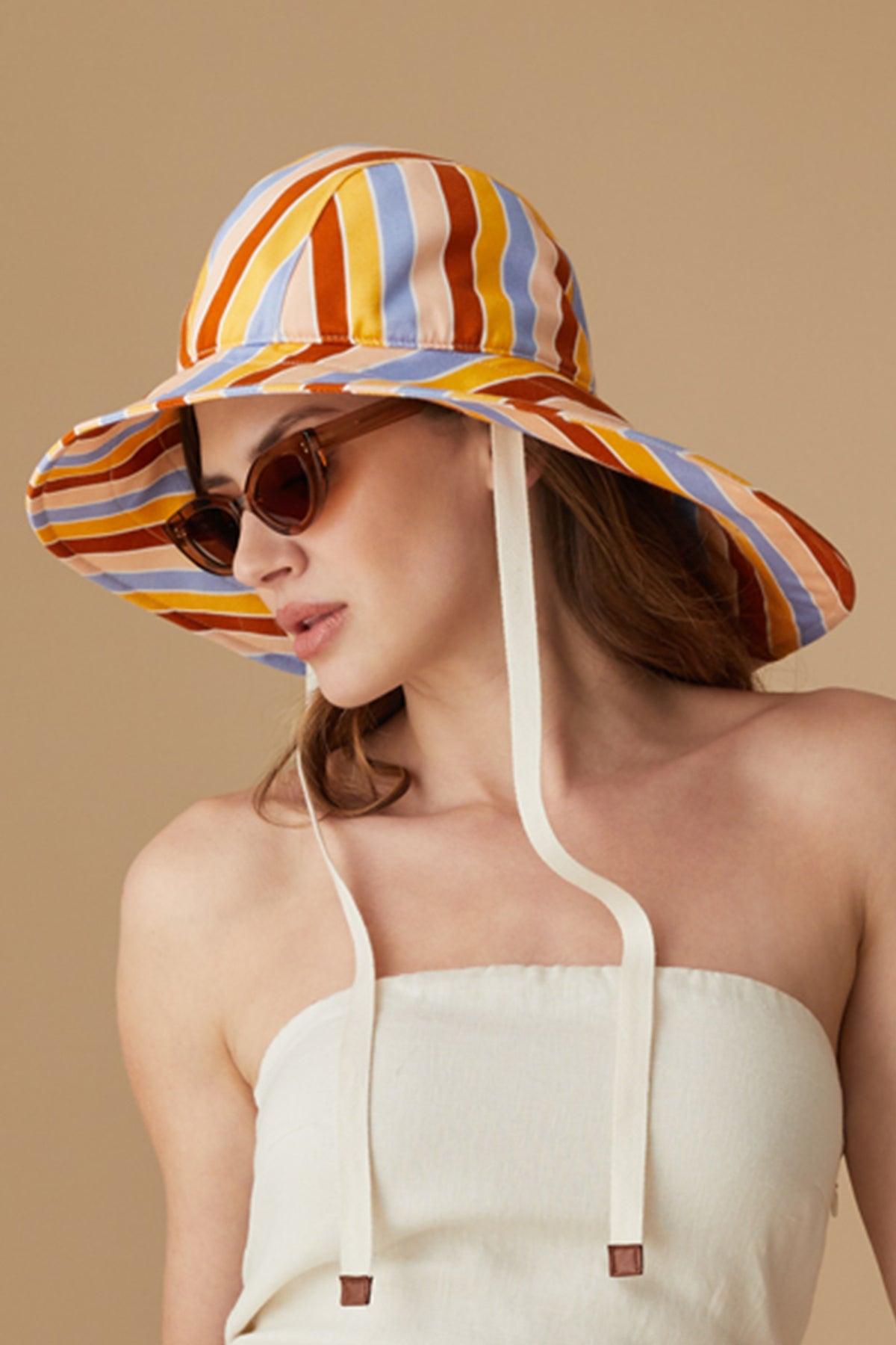 RED, YELLOW, BLUE AND BEIGE STRIPED COTTON SUN HAT WITH CHIN STRAPS - Lock & Co. Hatters London UK
            