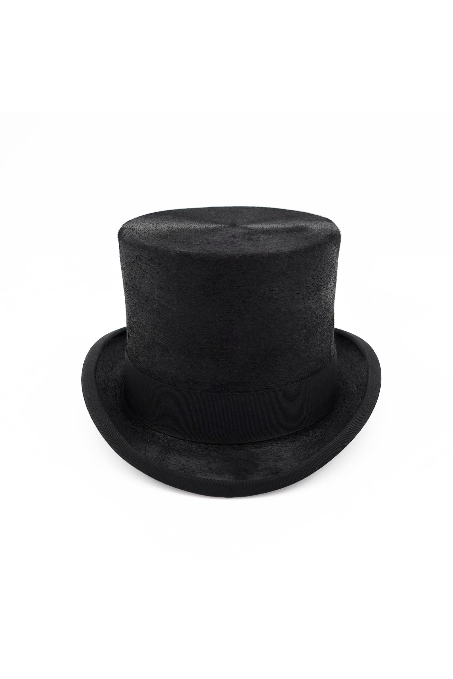 BLACK RABBIT FUR FELT TOP HAT WITH A BLACK GROSGRAIN BAND