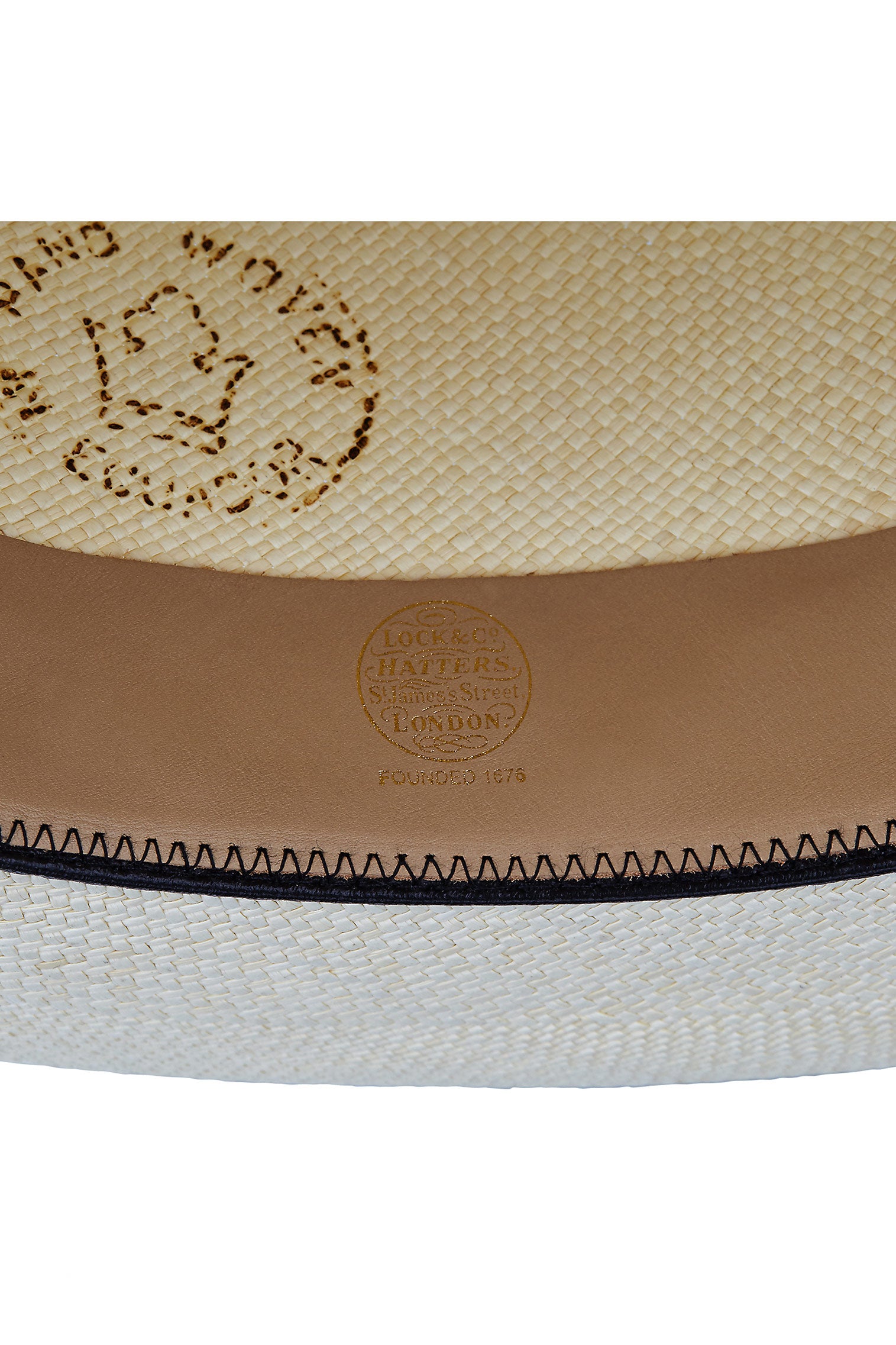 GOLDEN LOCK & CO. HATTERS LOGO ON LEATHER SWEATBAND