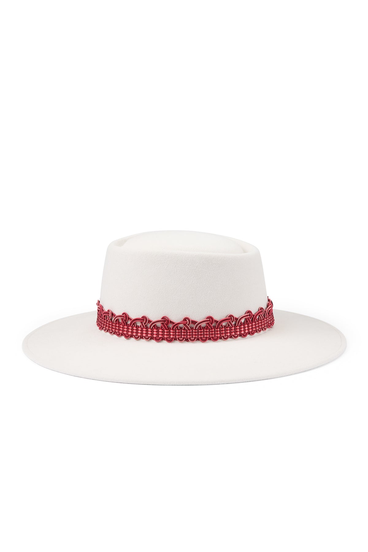 WOMEN&#39;S WHITE RABBIT FUR FELT FEDORA HAT WITH A RED AND PINK TRIMMING - Lock & Co. Hatters London UK
            