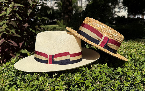 Lock & Co. Hatters 350 Straw Boater and Wide Brim Panama Hat with Locks house ribbon and bow